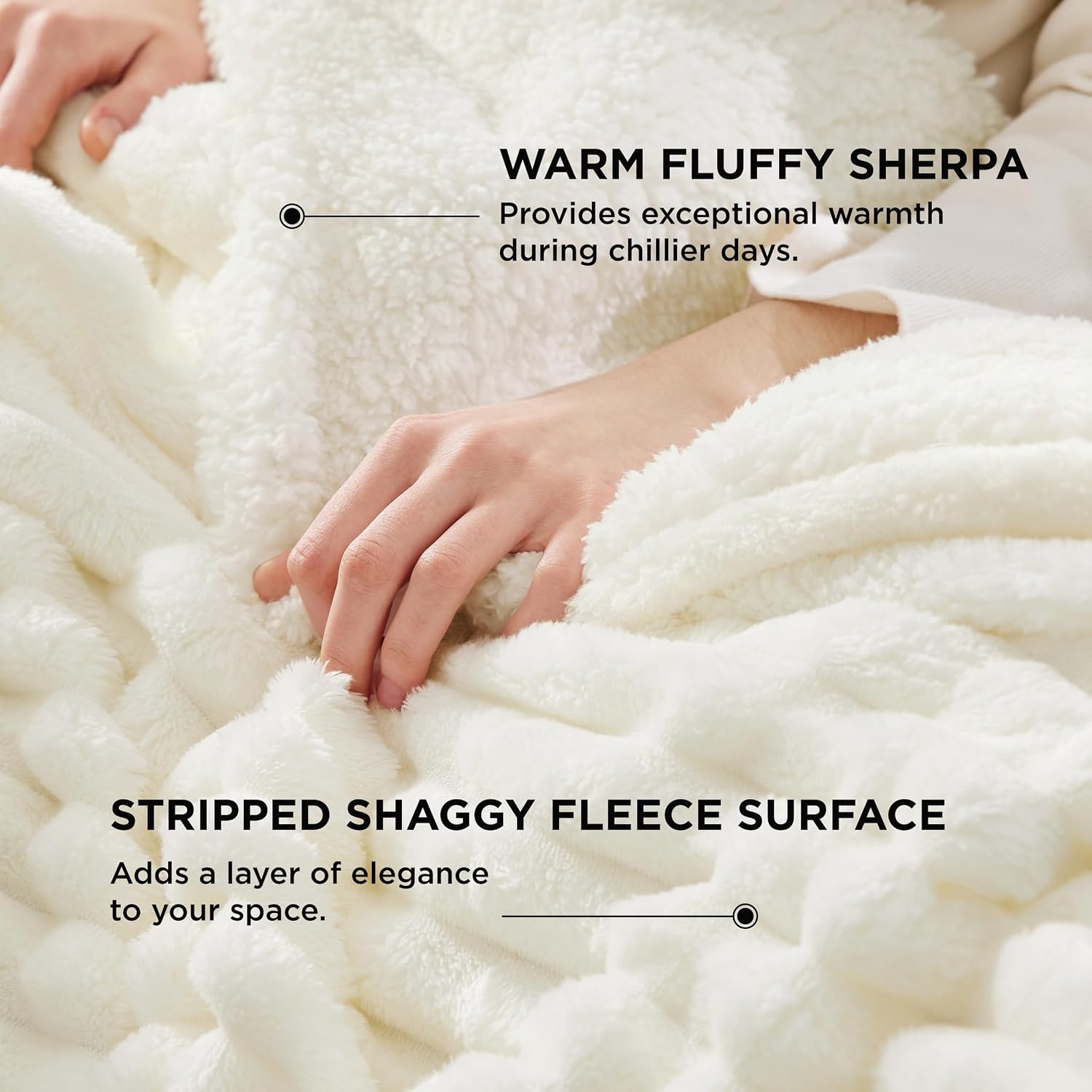 image:imageBedsure Soft Sherpa Blanket Fluffy Throw Gift Beige 50x6002 White