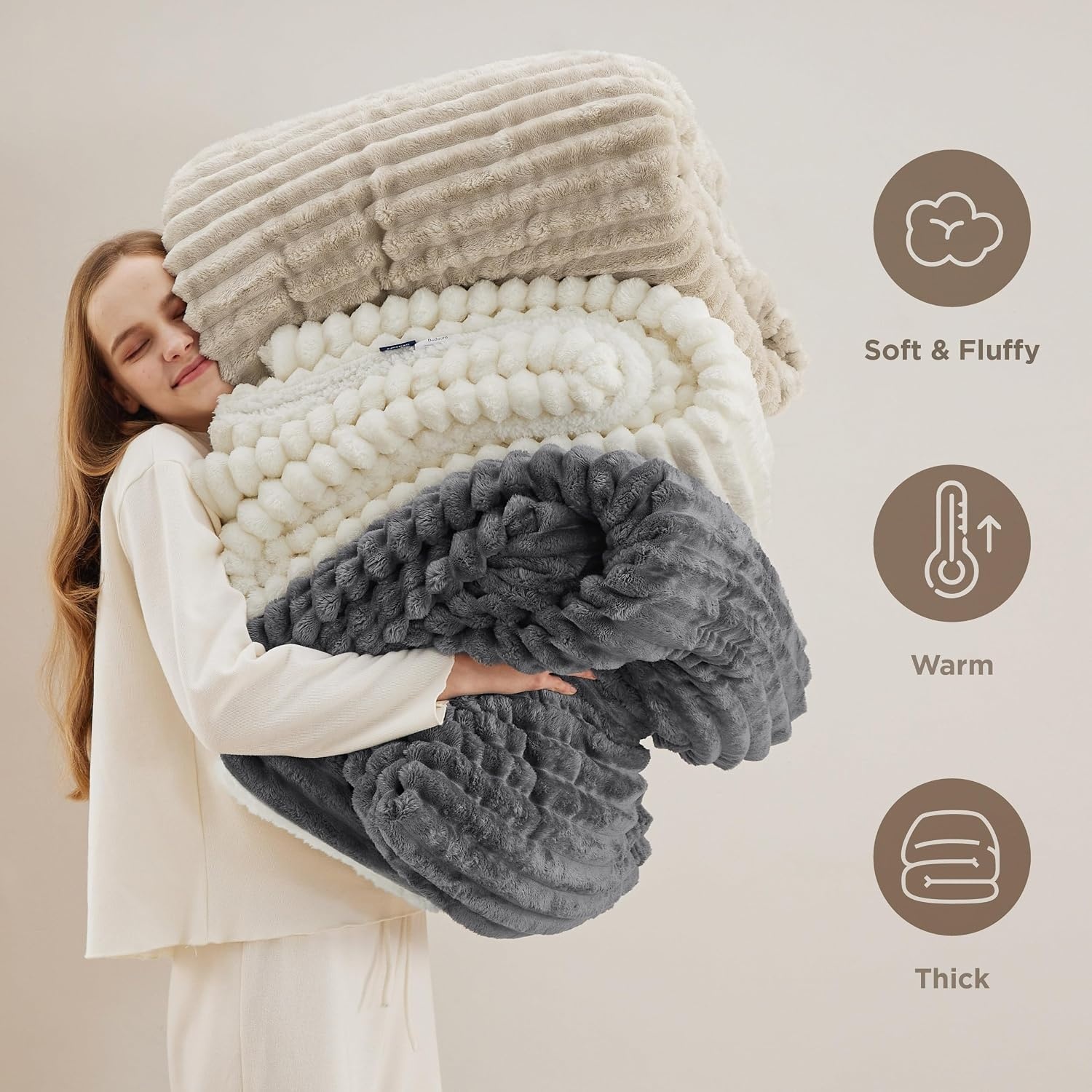 image:imageBedsure Soft Sherpa Blanket Fluffy Throw Gift Beige 50x6003 Black