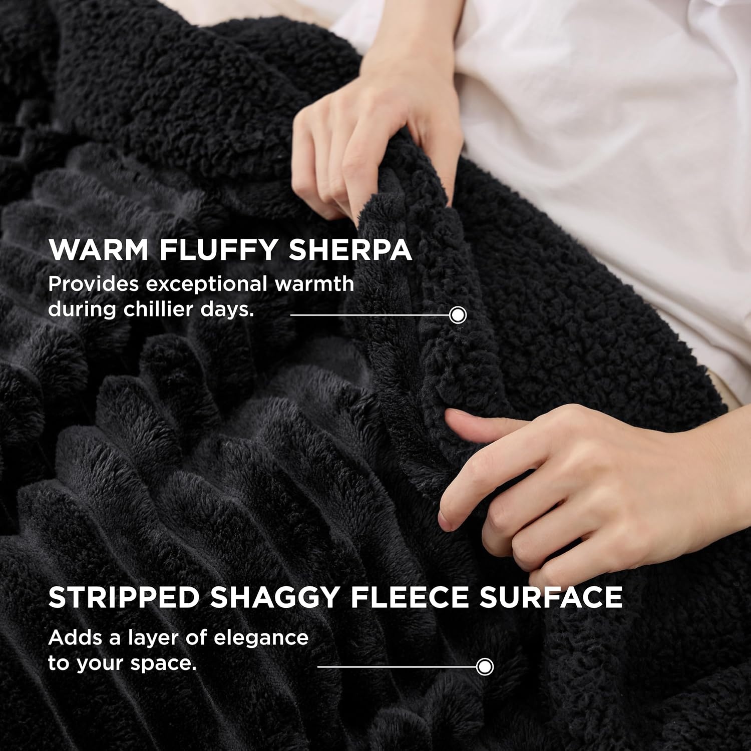 image:imageBedsure Soft Sherpa Blanket Fluffy Throw Gift Beige 50x6003 Black