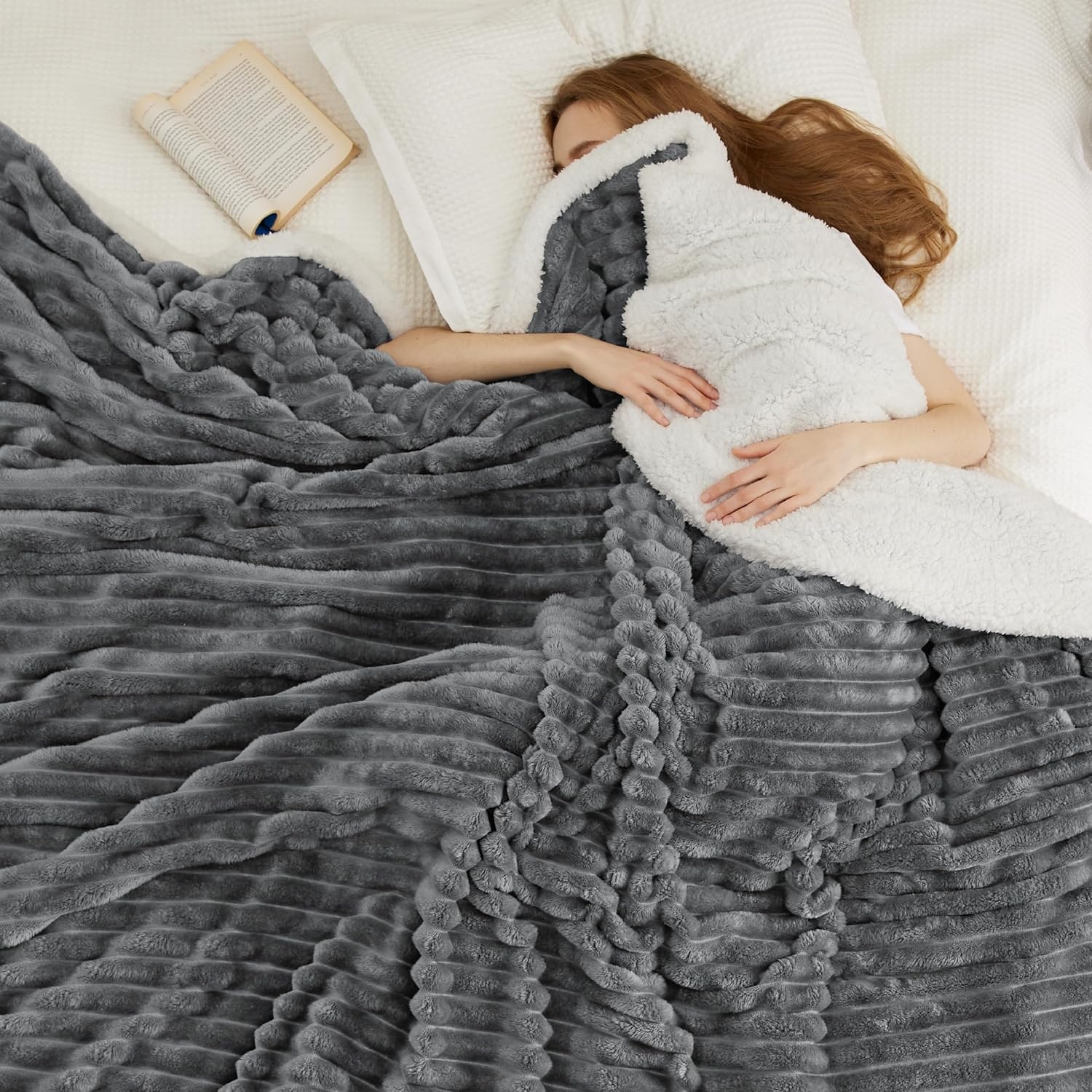 image:imageBedsure Soft Sherpa Blanket Fluffy Throw Gift Beige 50x6003 Dark Grey