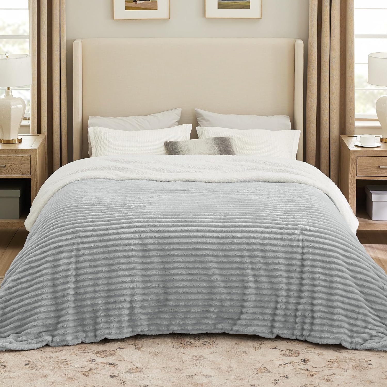 image:imageBedsure Soft Sherpa Blanket Fluffy Throw Gift Beige 50x6003 Grey