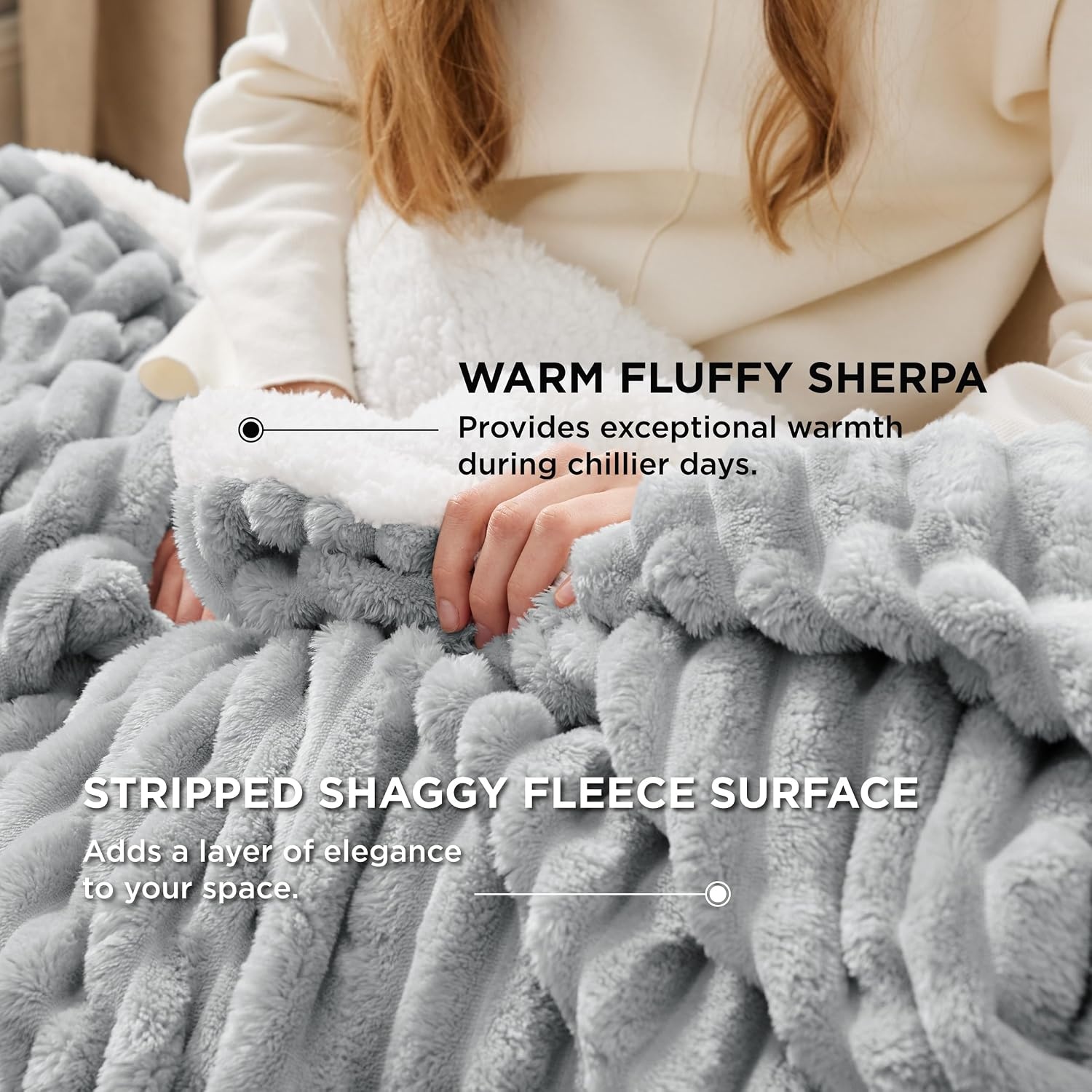 image:imageBedsure Soft Sherpa Blanket Fluffy Throw Gift Beige 50x6003 Grey