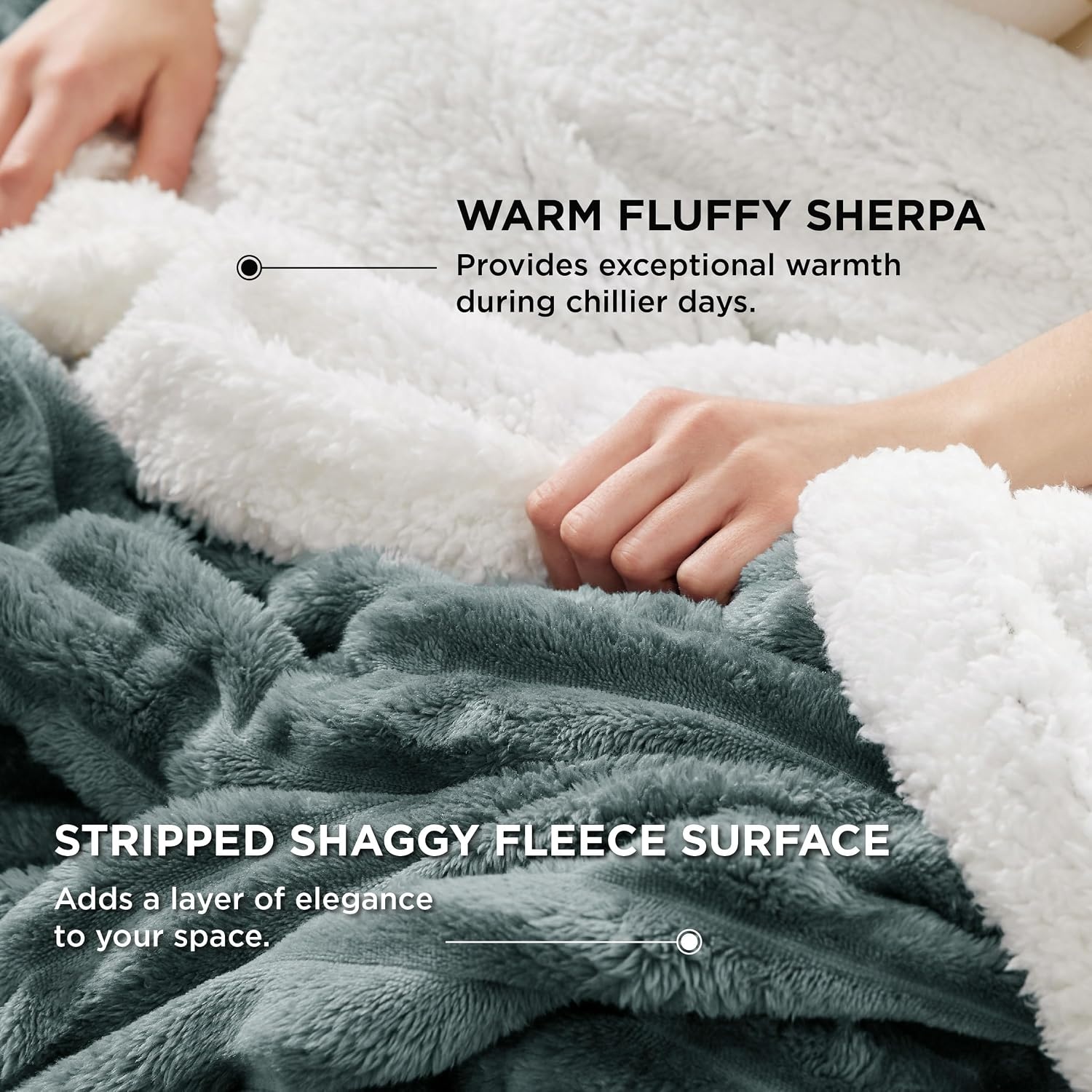 image:imageBedsure Soft Sherpa Blanket Fluffy Throw Gift Beige 50x6004 Dark Green