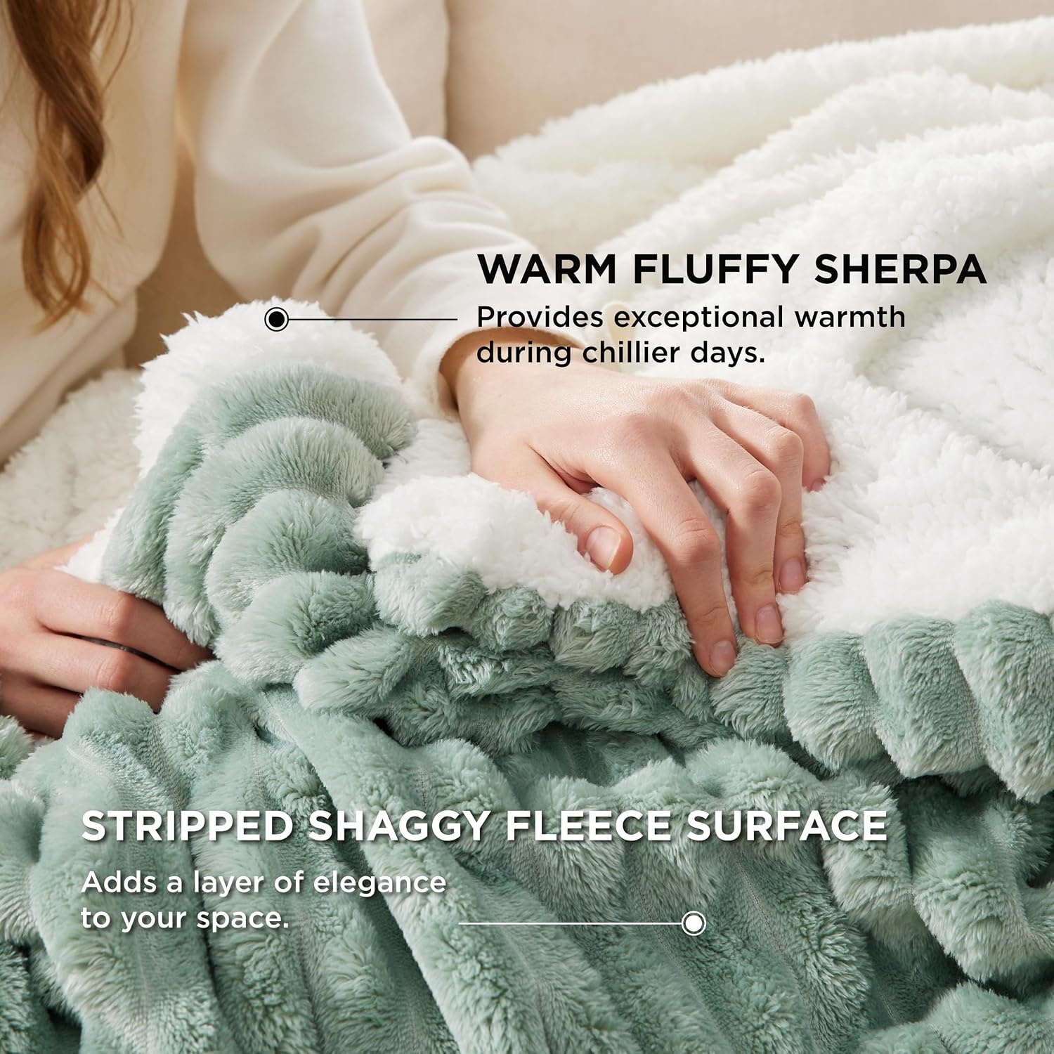 image:imageBedsure Soft Sherpa Blanket Fluffy Throw Gift Beige 50x6004 Sage Green