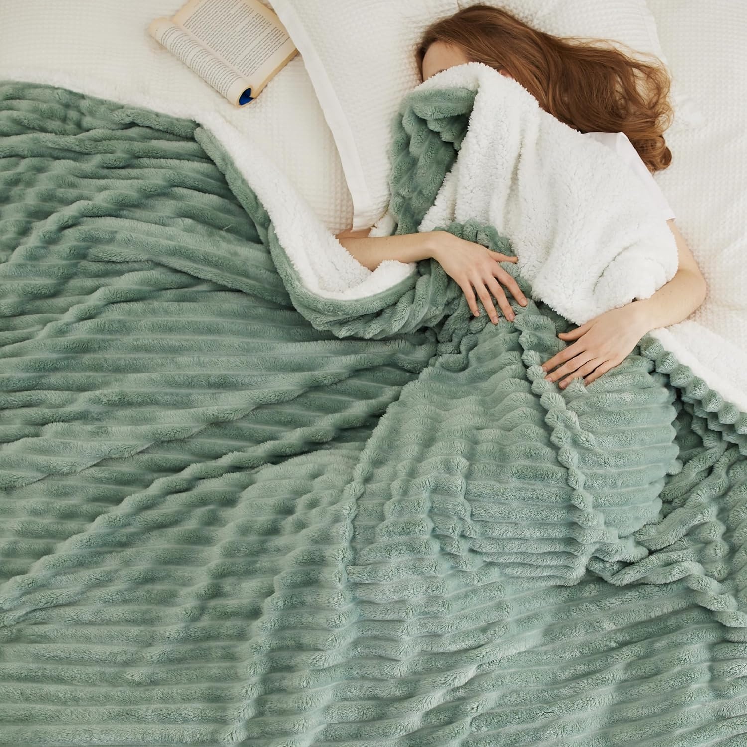 image:imageBedsure Soft Sherpa Blanket Fluffy Throw Gift Beige 50x6004 Sage Green