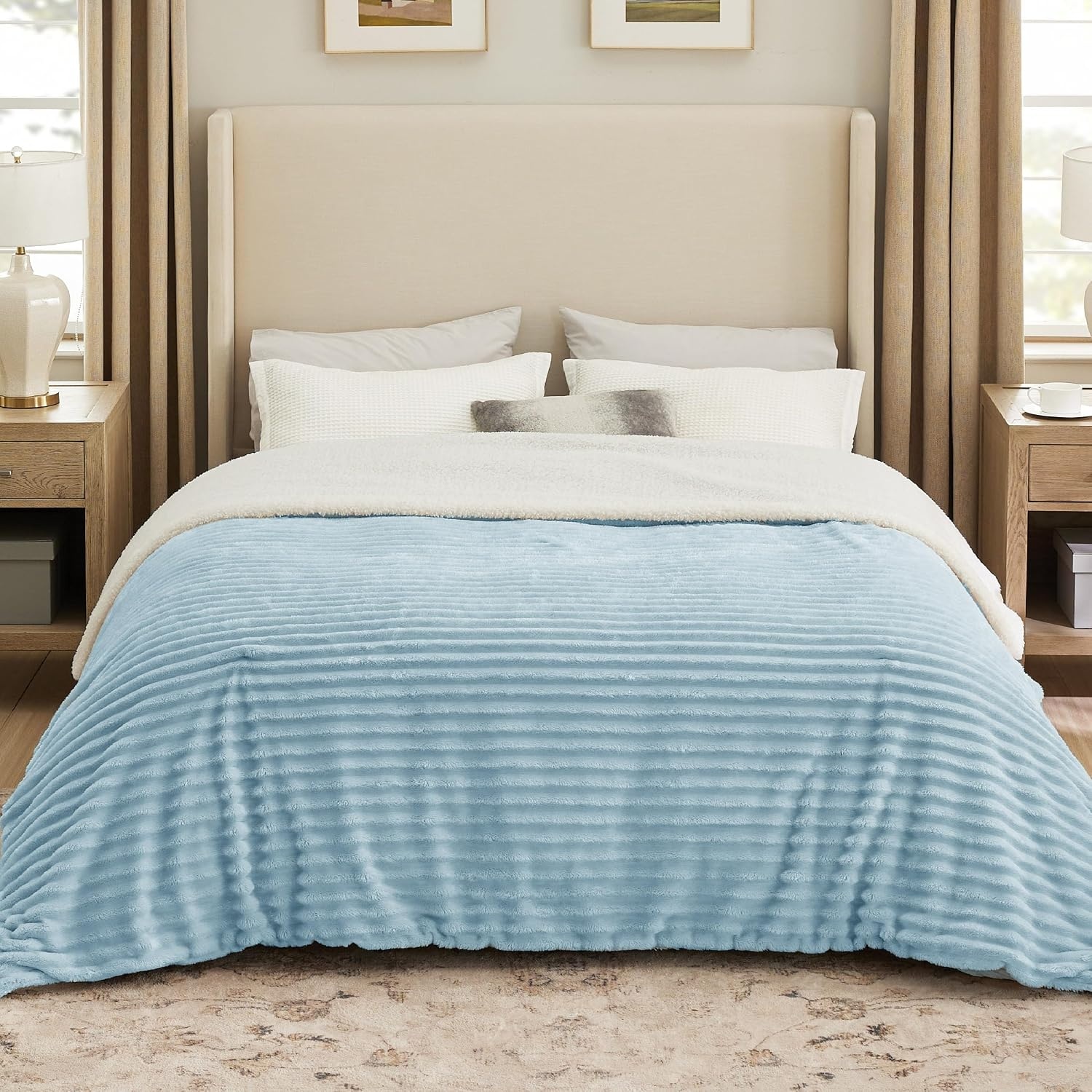 image:imageBedsure Soft Sherpa Blanket Fluffy Throw Gift Beige 50x6006 Sky Blue
