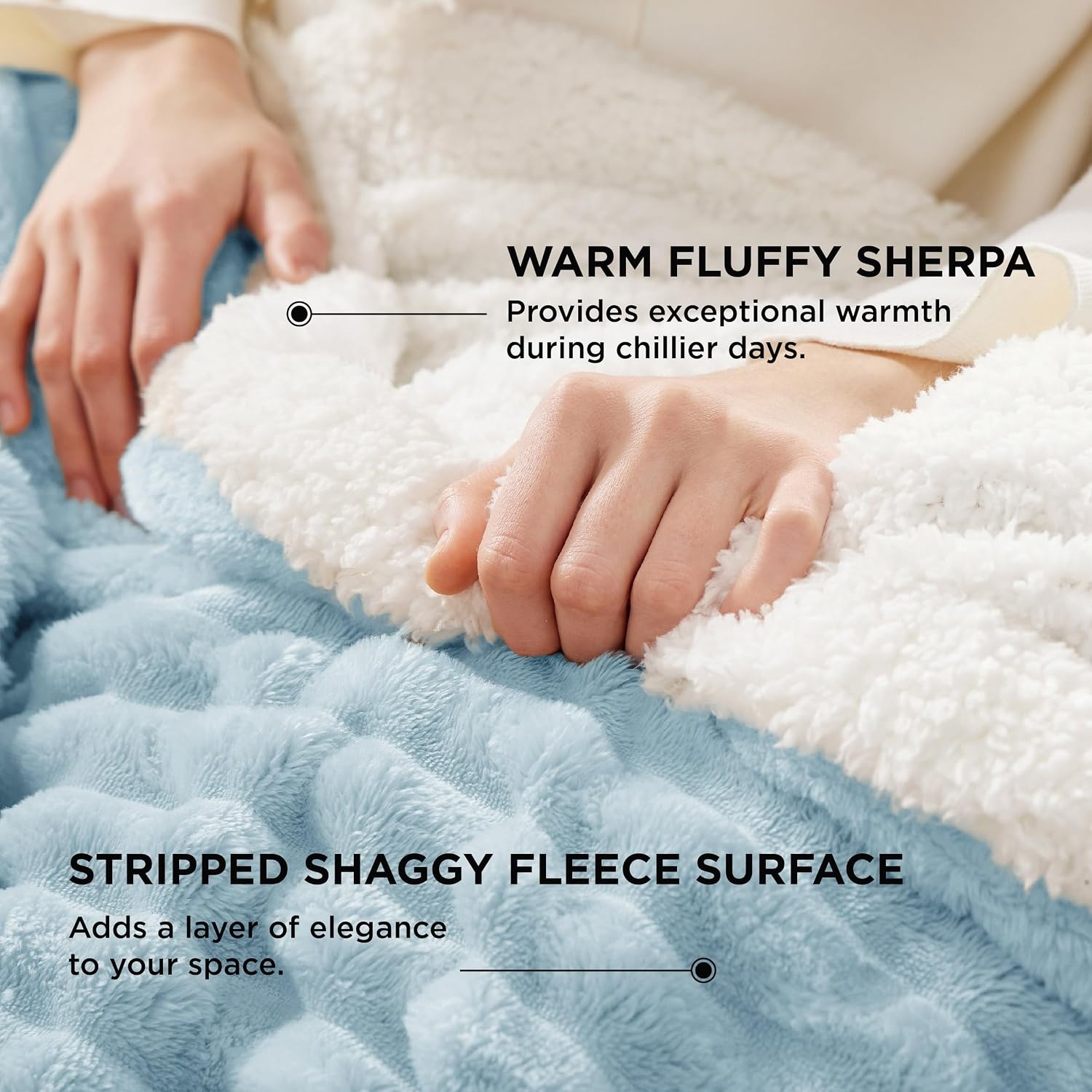 image:imageBedsure Soft Sherpa Blanket Fluffy Throw Gift Beige 50x6006 Sky Blue