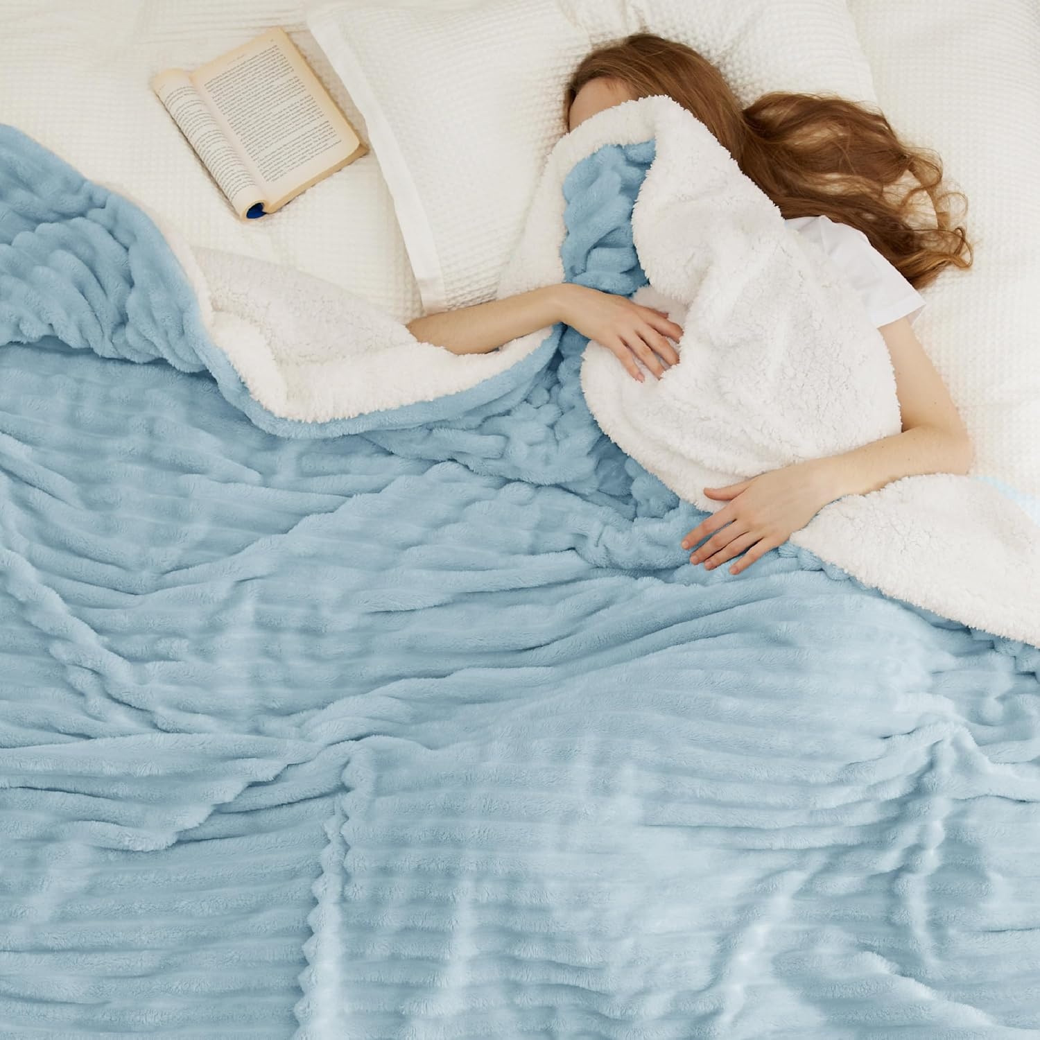 image:imageBedsure Soft Sherpa Blanket Fluffy Throw Gift Beige 50x6006 Sky Blue
