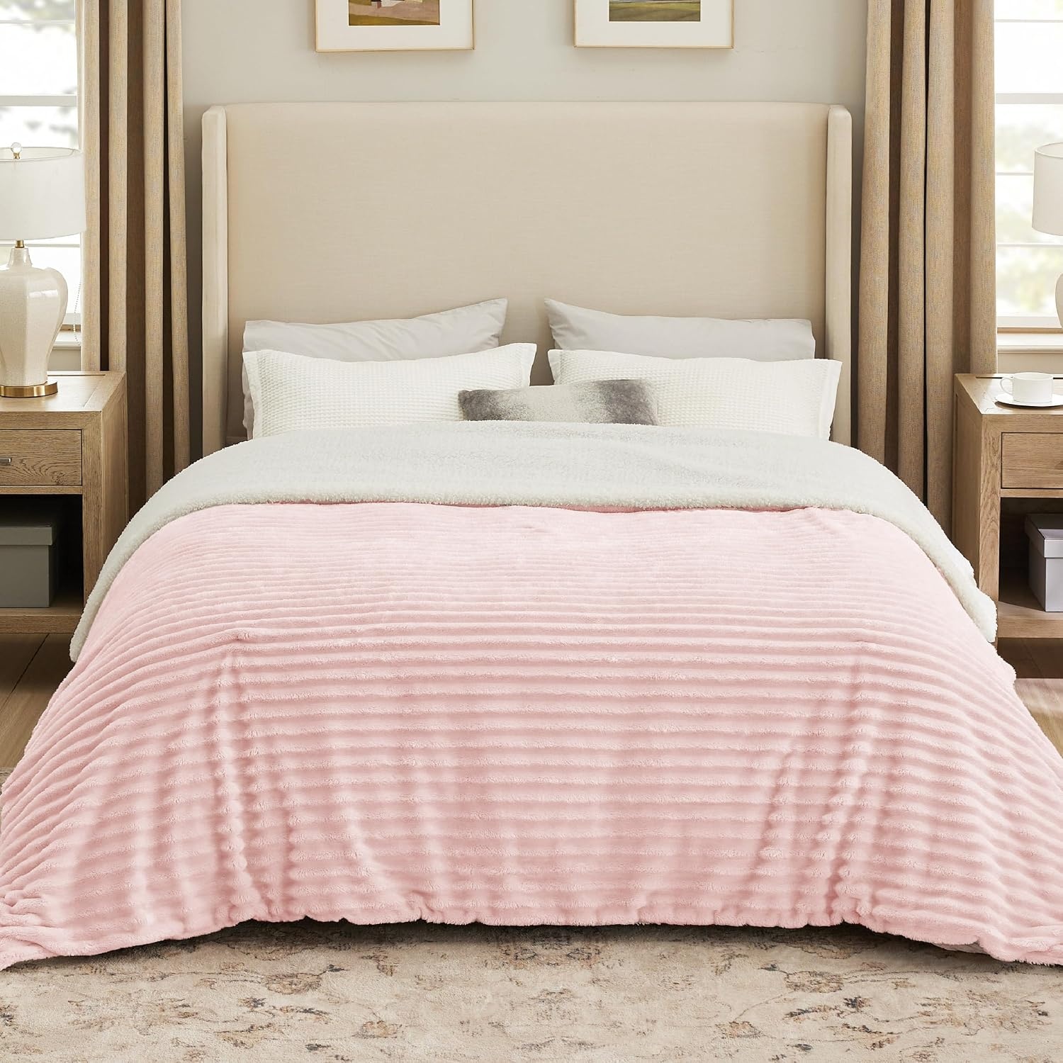 image:imageBedsure Soft Sherpa Blanket Fluffy Throw Gift Beige 50x6007 Pink
