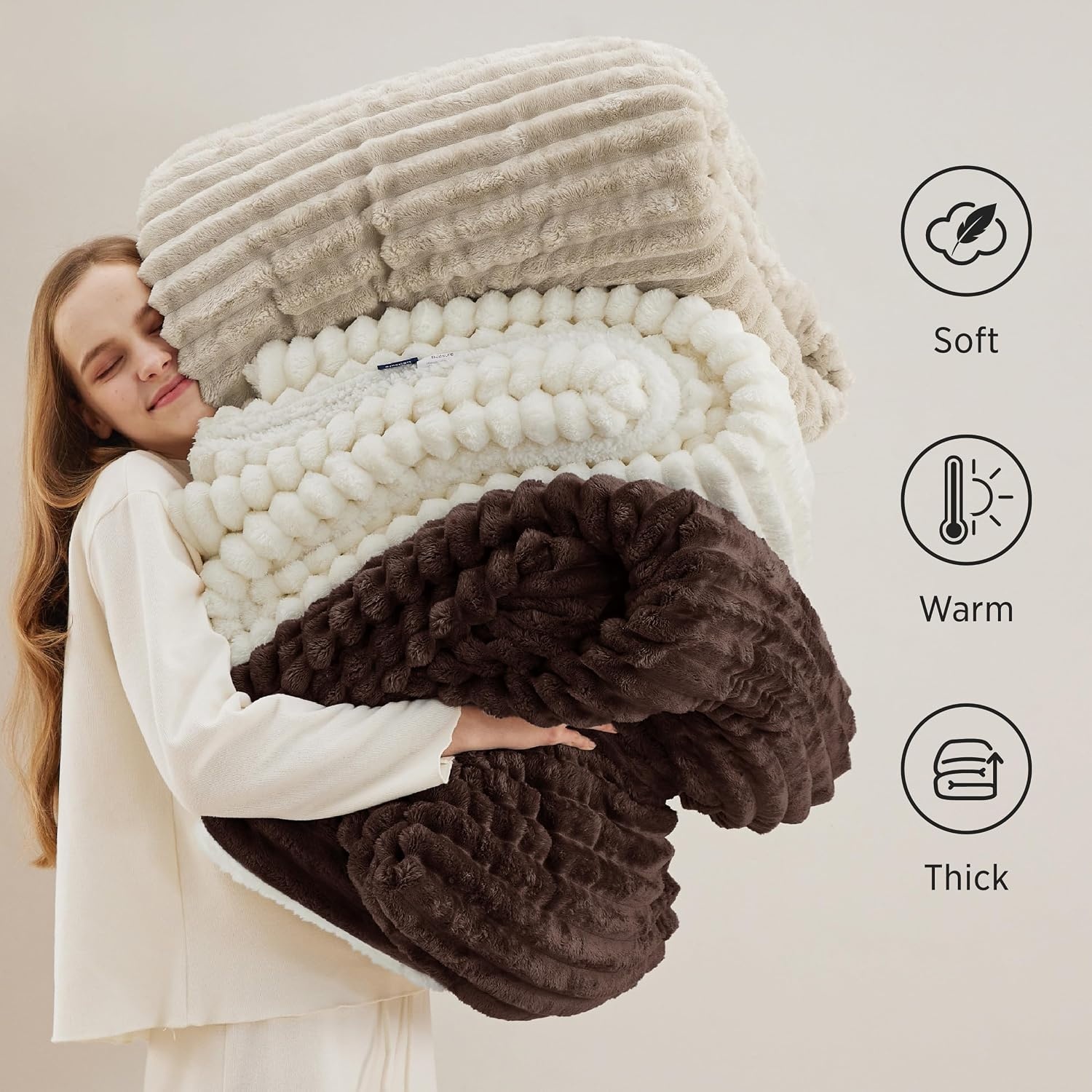 image:imageBedsure Soft Sherpa Blanket Fluffy Throw Gift Beige 50x6008 Dark Brown