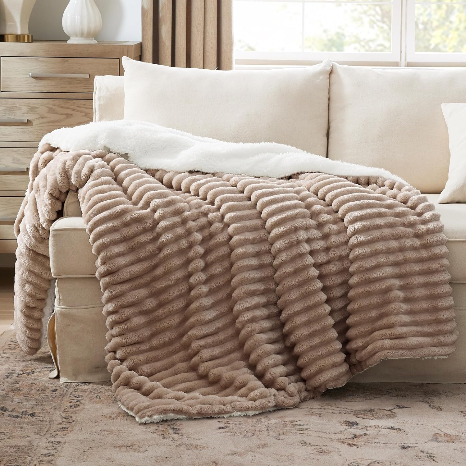 image:imageBedsure Soft Sherpa Blanket Fluffy Throw Gift Beige 50x6008 Mocha Brown