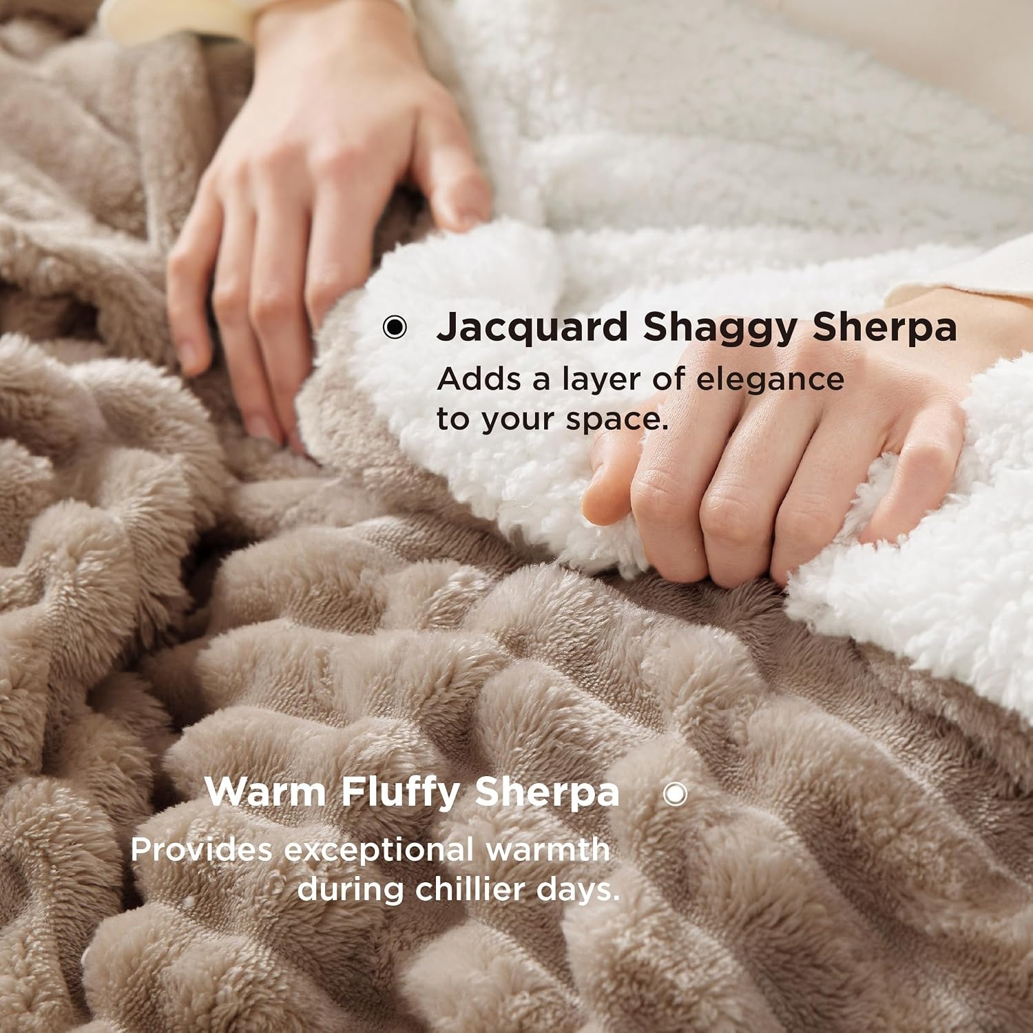 image:imageBedsure Soft Sherpa Blanket Fluffy Throw Gift Beige 50x6008 Mocha Brown