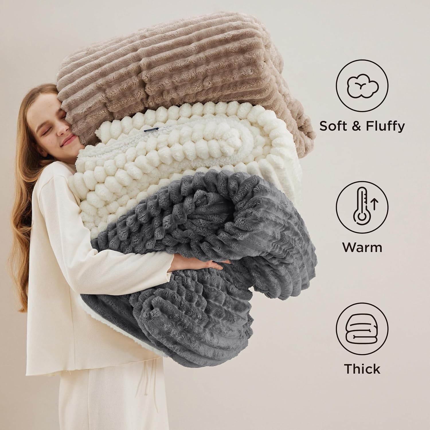 image:imageBedsure Soft Sherpa Blanket Fluffy Throw Gift Beige 50x6008 Mocha Brown