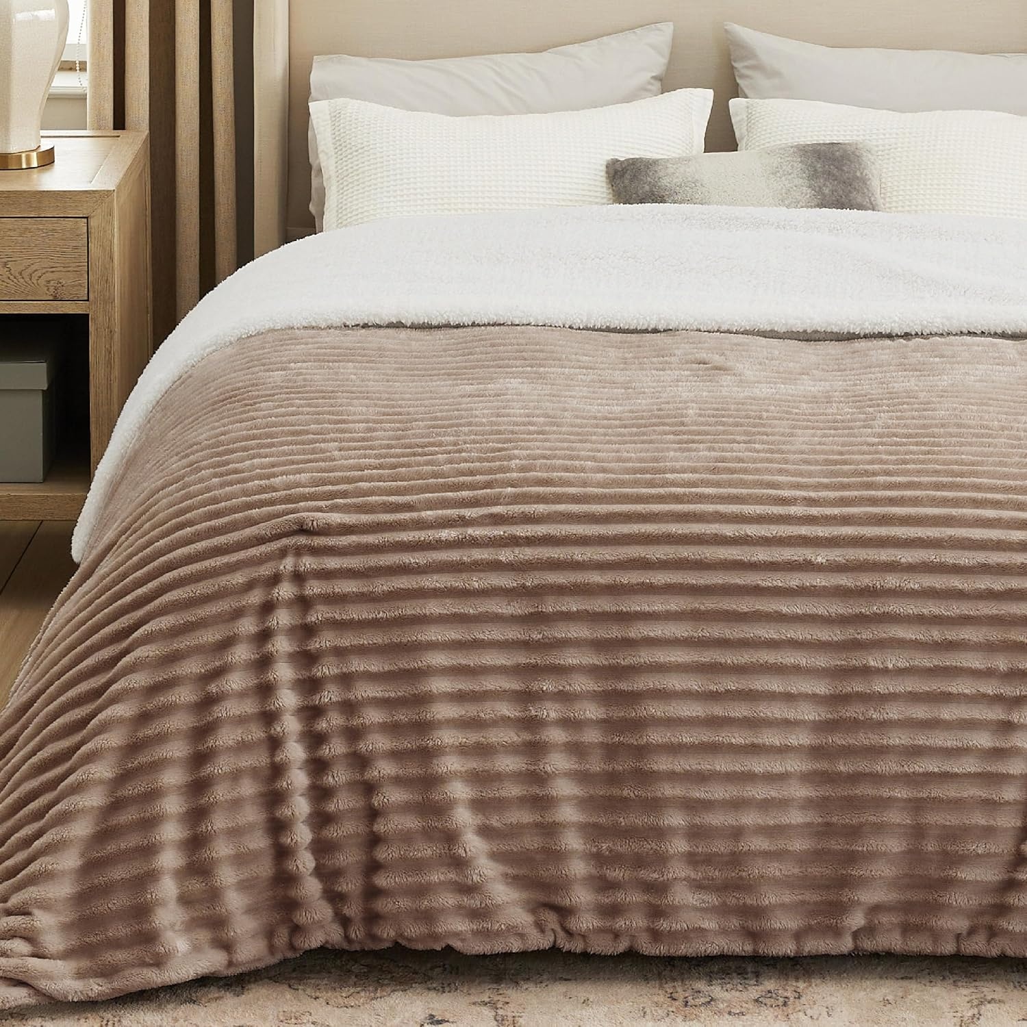 image:imageBedsure Soft Sherpa Blanket Fluffy Throw Gift Beige 50x6008 Mocha Brown