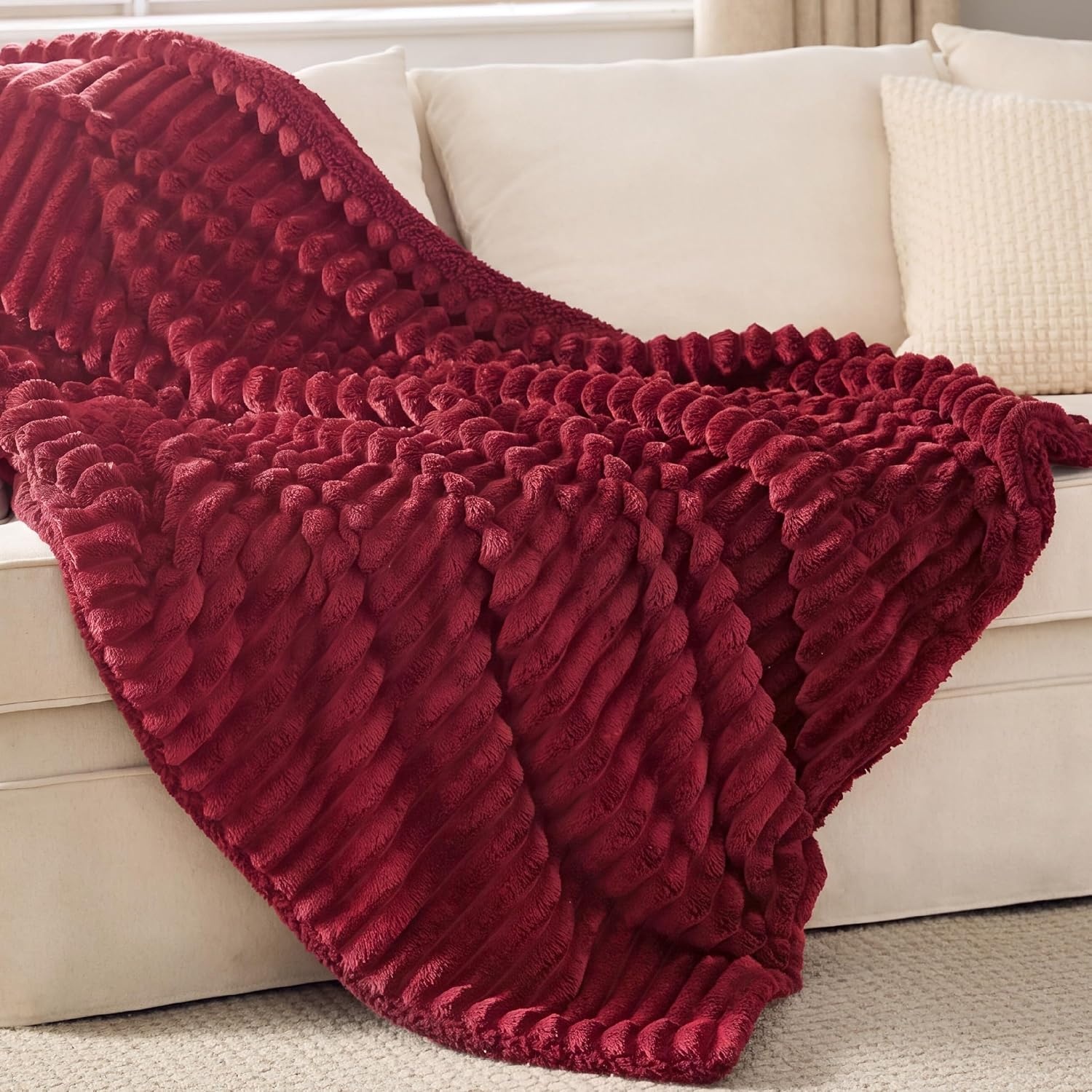 image:imageBedsure Soft Sherpa Blanket Fluffy Throw Gift Beige 50x6010 Red