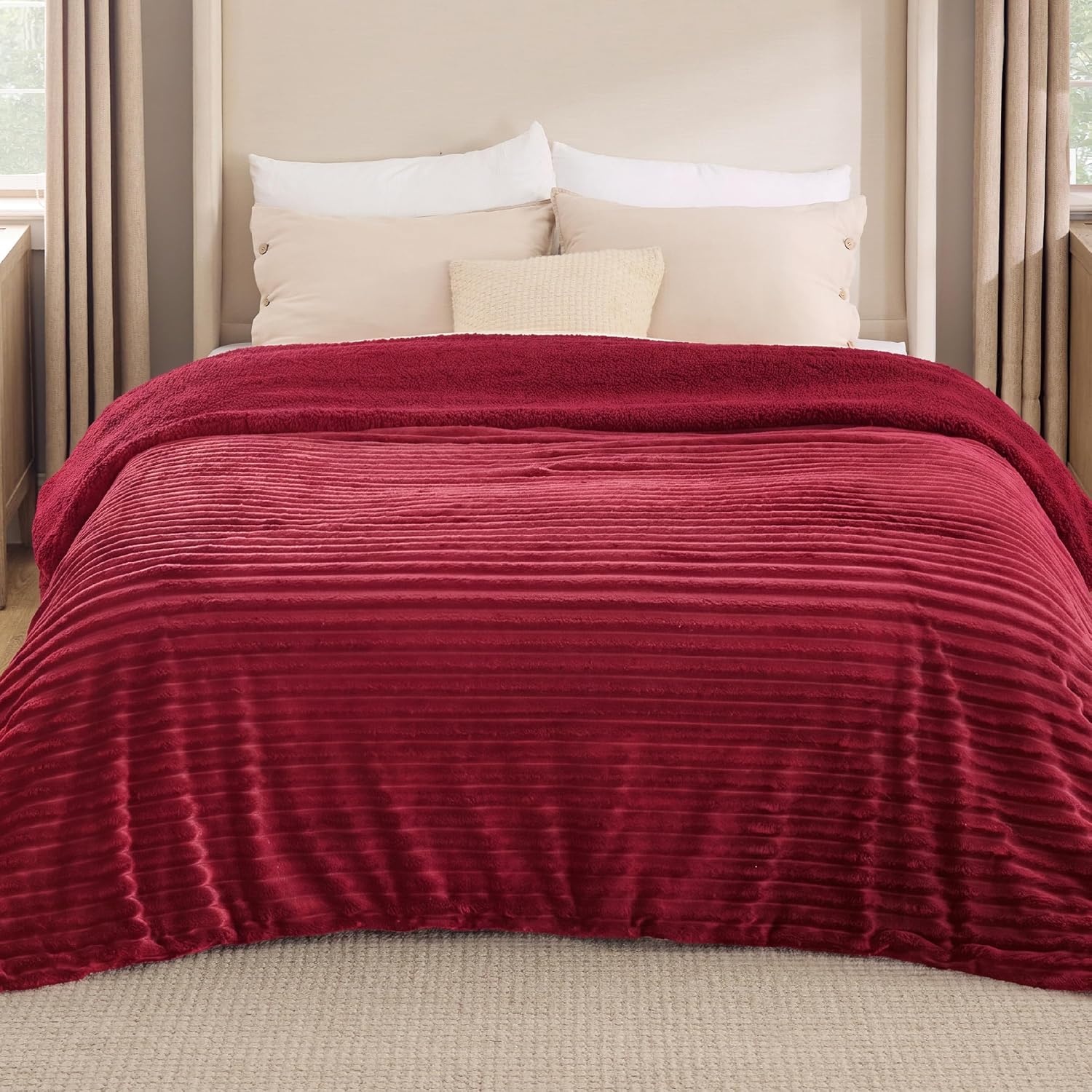 image:imageBedsure Soft Sherpa Blanket Fluffy Throw Gift Beige 50x6010 Red