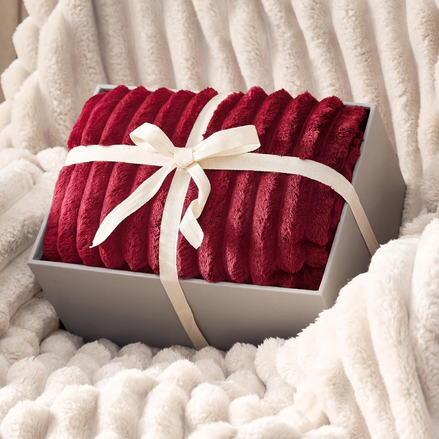 image:imageBedsure Soft Sherpa Blanket Fluffy Throw Gift Beige 50x6010 Red