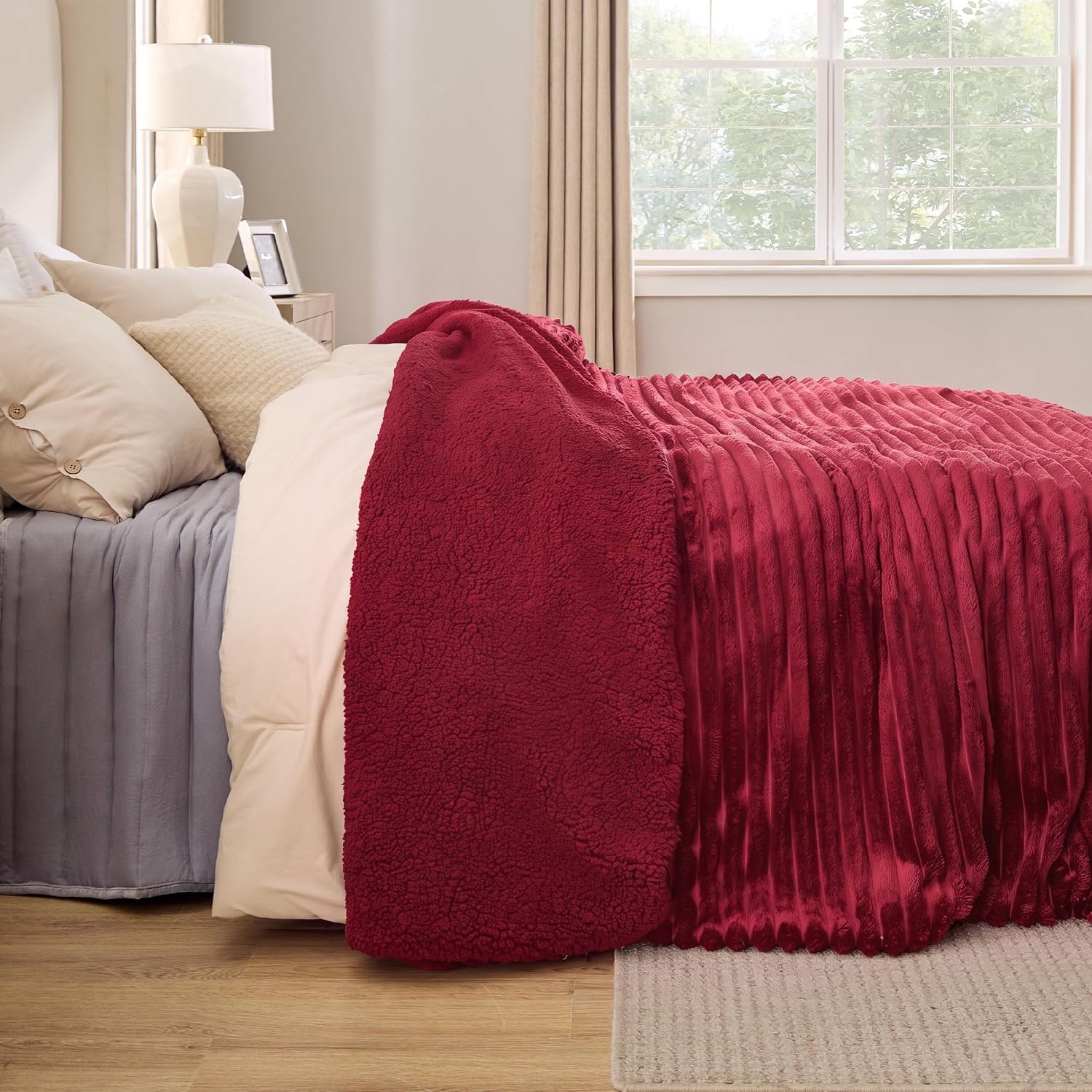 image:imageBedsure Soft Sherpa Blanket Fluffy Throw Gift Beige 50x6010 Red