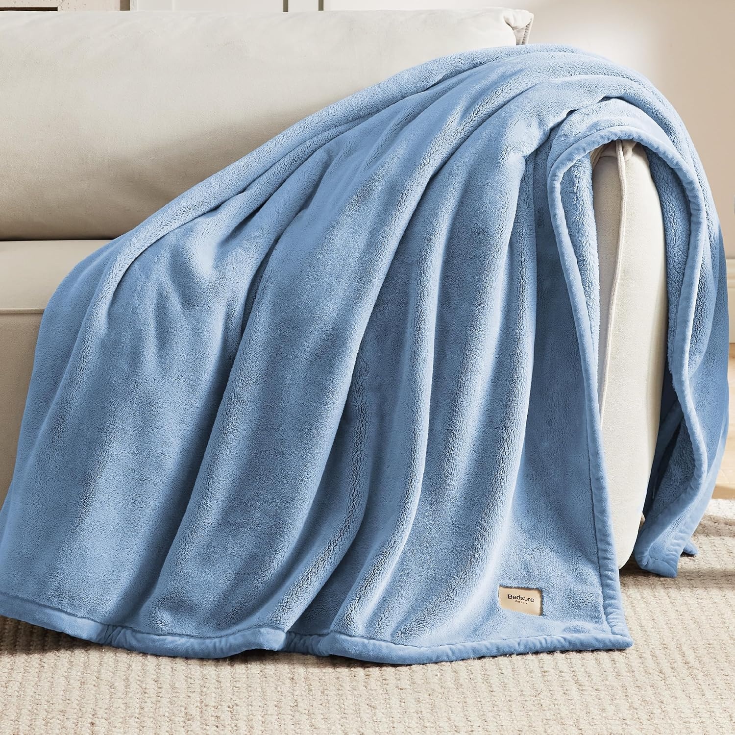 image:imageBedsure Thick Heavy Warm Blankets for Winter Soft Fleece Twin Blanket for Bed GentleSoft Cozy Fluffy Thick Winter Christmas Cream Throws AntiStatic 500Gsm Design Twin XL Cream 66x90 InchAshley Blue