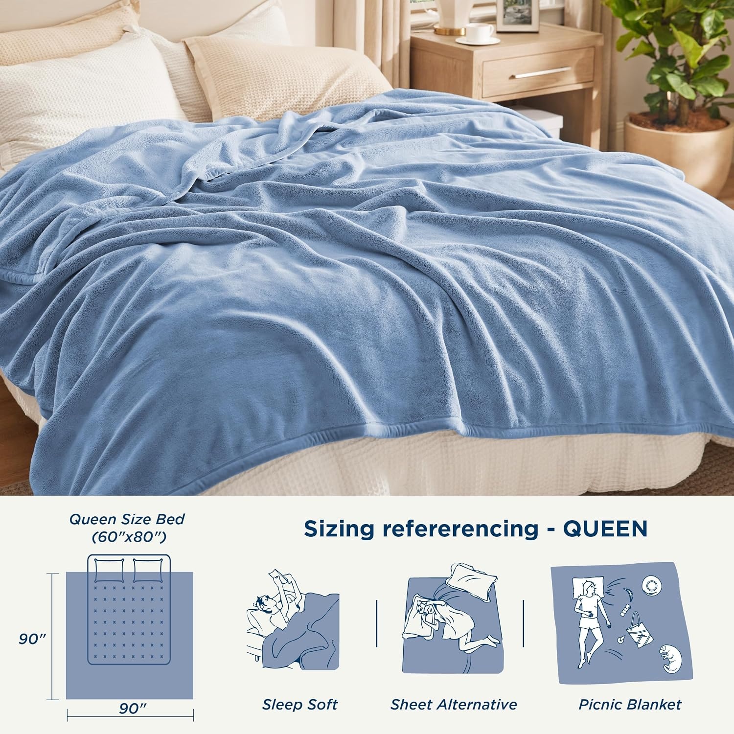 image:imageBedsure Thick Heavy Warm Blankets for Winter Soft Fleece Twin Blanket for Bed GentleSoft Cozy Fluffy Thick Winter Christmas Cream Throws AntiStatic 500Gsm Design Twin XL Cream 66x90 InchAshley Blue
