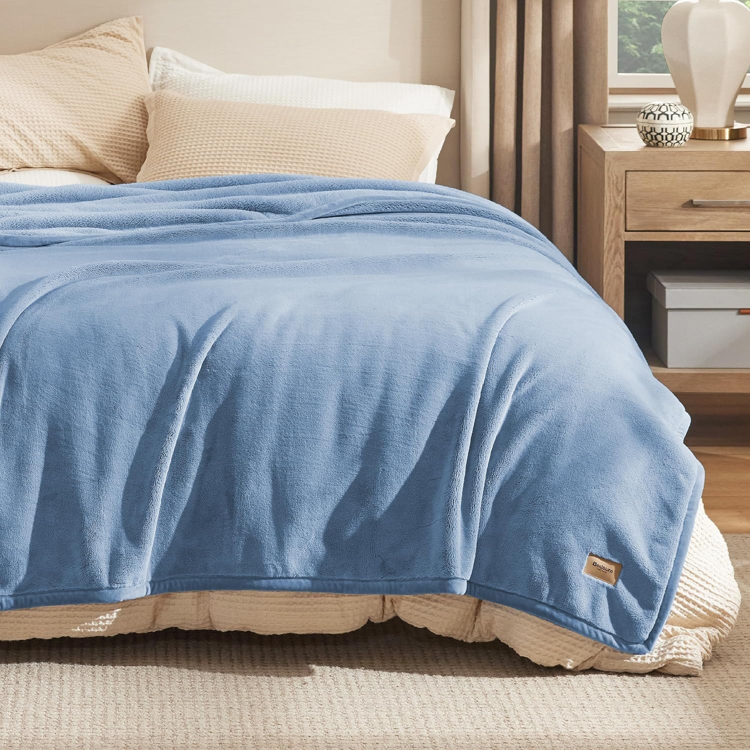 image:imageBedsure Thick Heavy Warm Blankets for Winter Soft Fleece Twin Blanket for Bed GentleSoft Cozy Fluffy Thick Winter Christmas Cream Throws AntiStatic 500Gsm Design Twin XL Cream 66x90 InchAshley Blue
