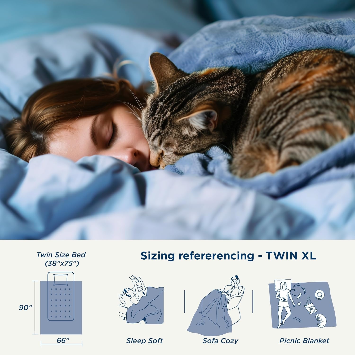 image:imageBedsure Thick Heavy Warm Blankets for Winter Soft Fleece Twin Blanket for Bed GentleSoft Cozy Fluffy Thick Winter Christmas Cream Throws AntiStatic 500Gsm Design Twin XL Cream 66x90 InchAshley Blue