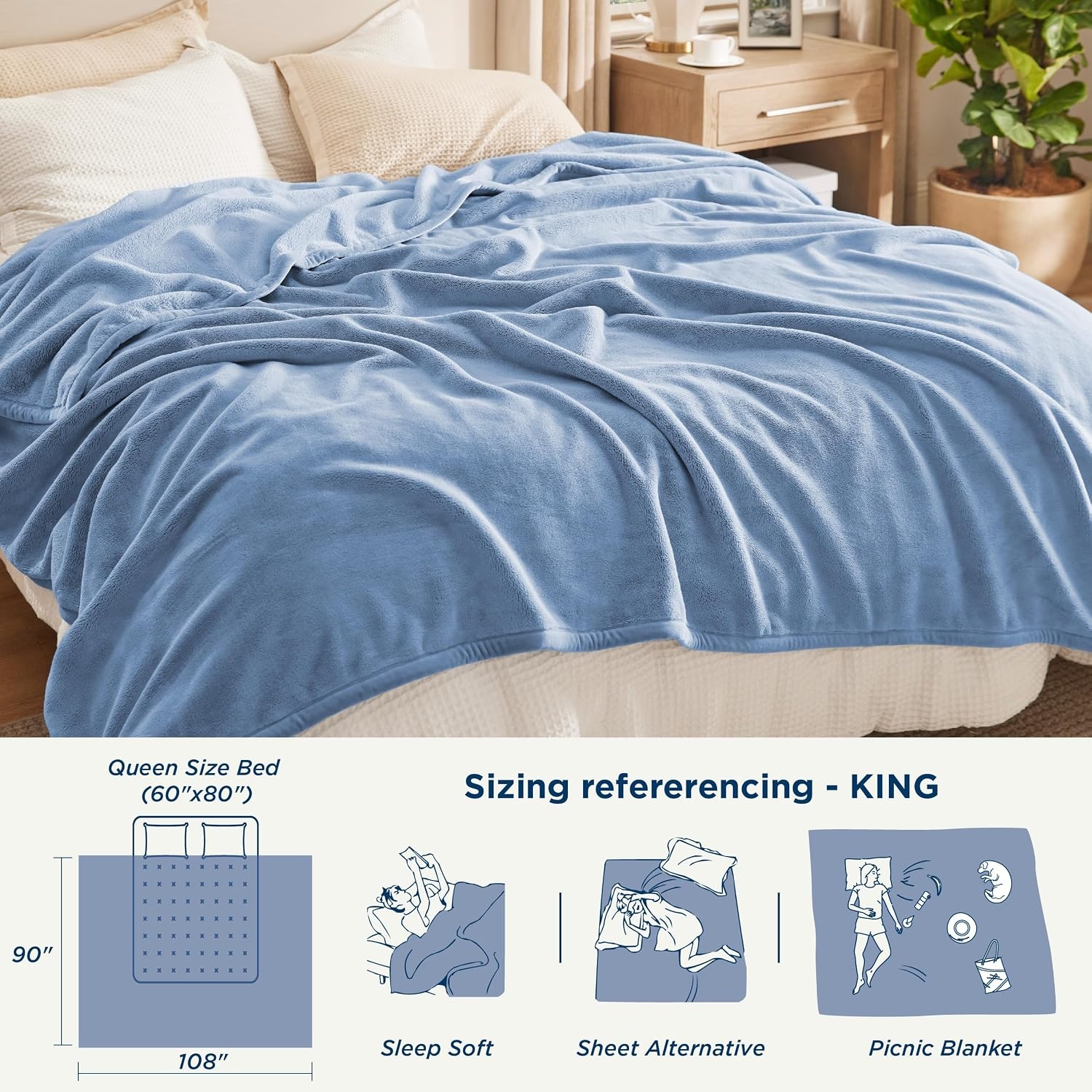image:imageBedsure Thick Heavy Warm Blankets for Winter Soft Fleece Twin Blanket for Bed GentleSoft Cozy Fluffy Thick Winter Christmas Cream Throws AntiStatic 500Gsm Design Twin XL Cream 66x90 InchAshley Blue