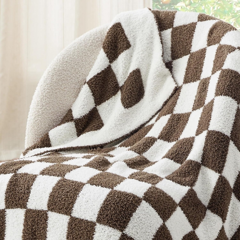 image:imageBedsure Beige Fall Throw Blanket for Couch Cozy Soft Checkered Blanket Lightweight Warm Knit Fluffy Throw Blankets for Bed Sofa Camping Picnic Travel Gifts for Women Men 50x60 Inches14 Checkered Brown
