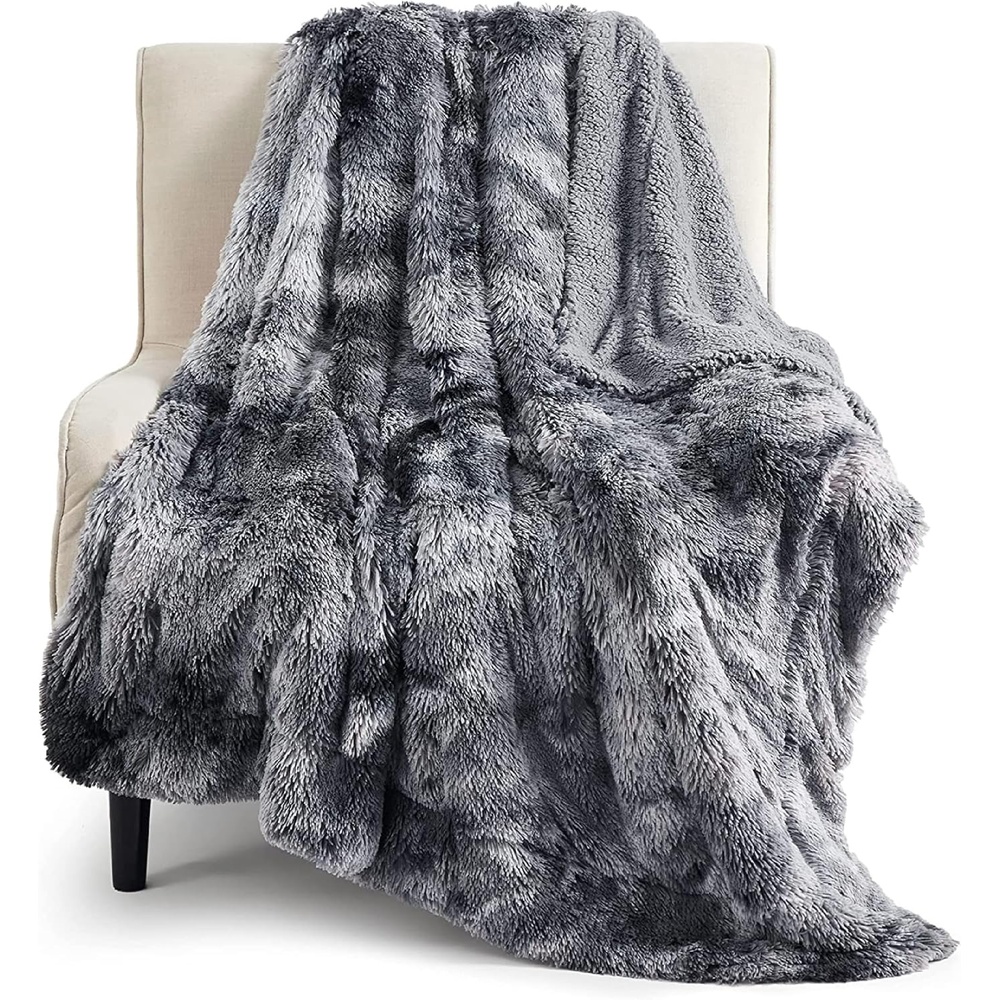 image:imageBedsure Faux Fur Fluffy Fleece Sherpa Blanket Couch Throw Grey 50x6001 Tie Dye Grey