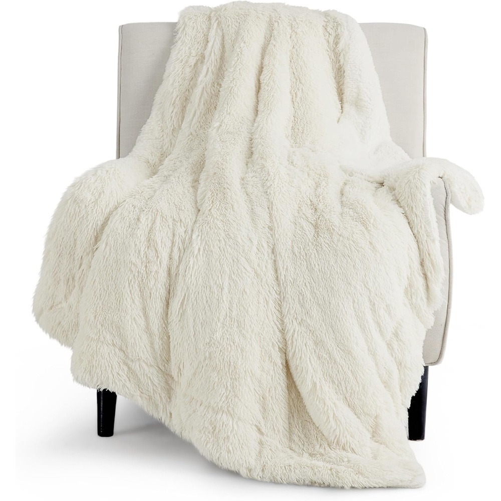 image:imageBedsure Faux Fur Fluffy Fleece Sherpa Blanket Couch Throw Grey 50x6002 Cream