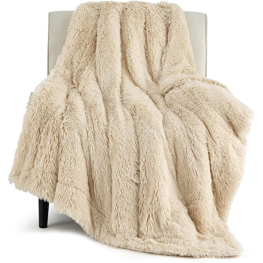 image:imageBedsure Faux Fur Fluffy Fleece Sherpa Blanket Couch Throw Grey 50x6006 Beige