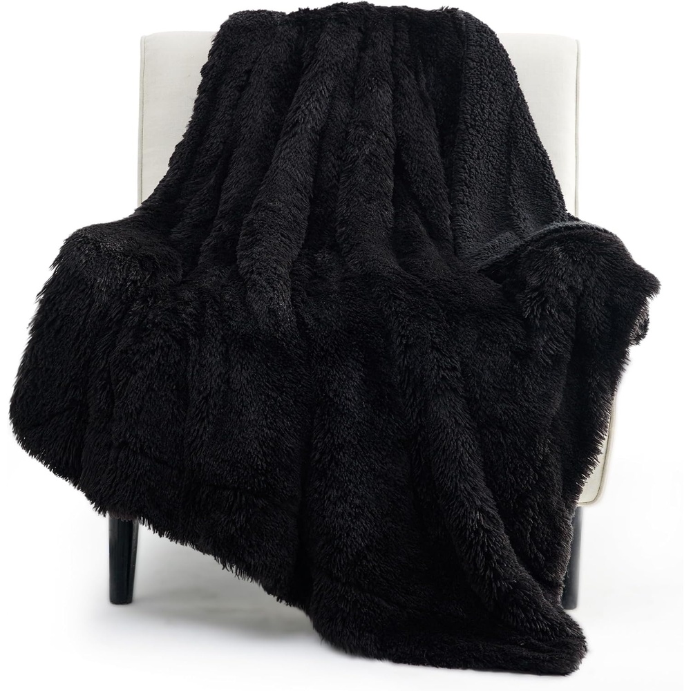 image:imageBedsure Faux Fur Fluffy Fleece Sherpa Blanket Couch Throw Grey 50x6007 Black