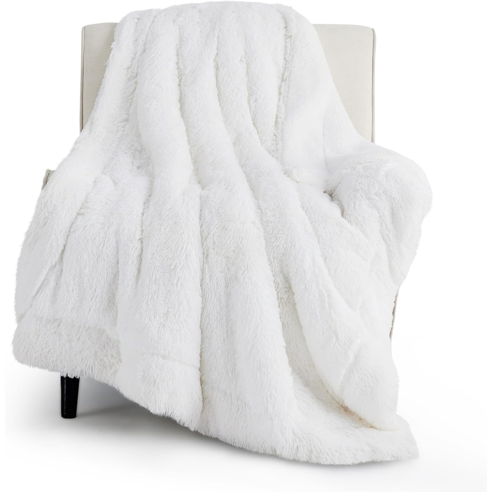 image:imageBedsure Faux Fur Fluffy Fleece Sherpa Blanket Couch Throw Grey 50x6008 White