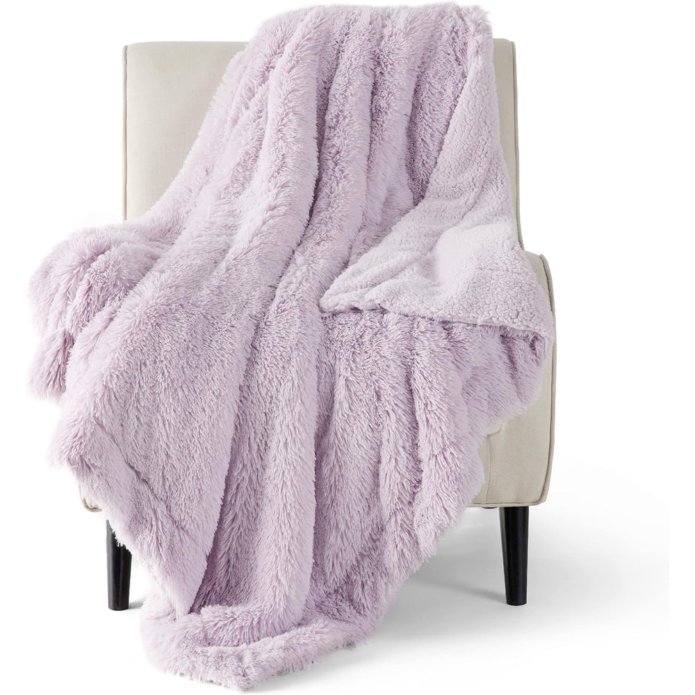 image:imageBedsure Faux Fur Fluffy Fleece Sherpa Blanket Couch Throw Grey 50x6009 Lavender