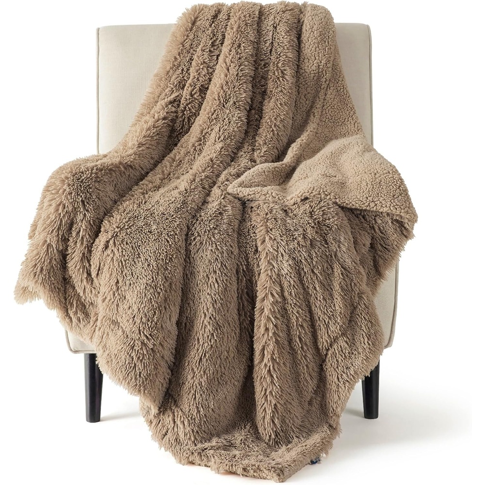 image:imageBedsure Faux Fur Fluffy Fleece Sherpa Blanket Couch Throw Grey 50x6011 Brown