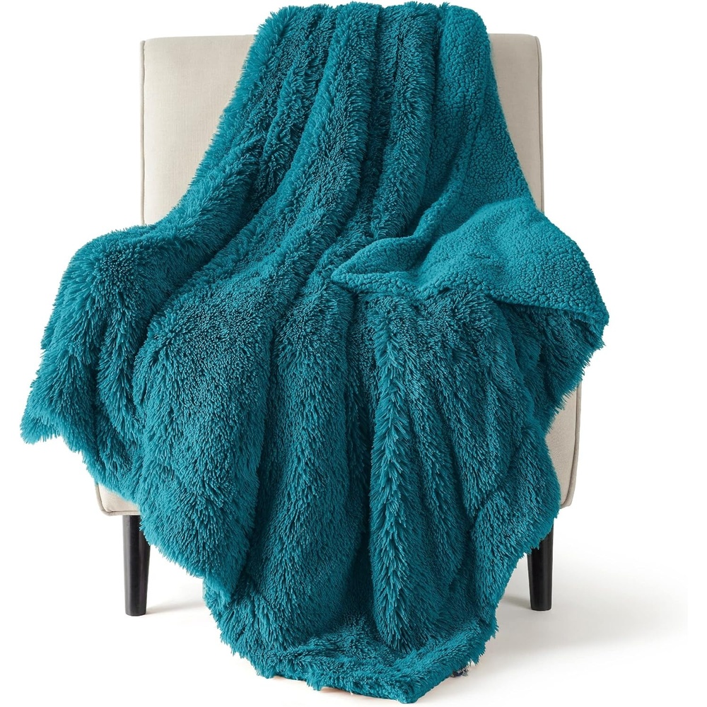 image:imageBedsure Faux Fur Fluffy Fleece Sherpa Blanket Couch Throw Grey 50x6015 Teal
