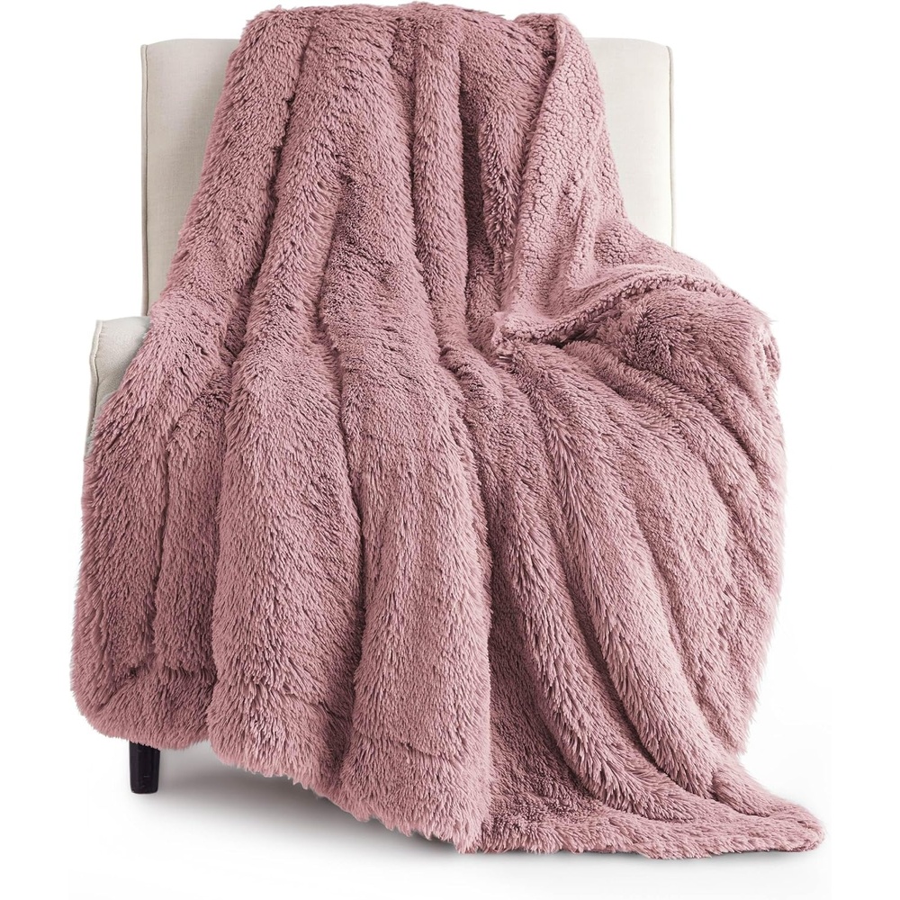 image:imageBedsure Faux Fur Fluffy Fleece Sherpa Blanket Couch Throw Grey 50x6016 Dusty Pink