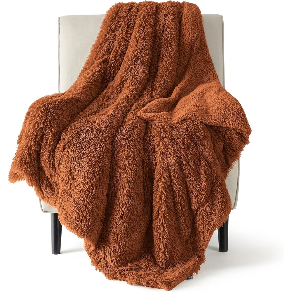 image:imageBedsure Faux Fur Fluffy Fleece Sherpa Blanket Couch Throw Grey 50x6018 Burnt Orange