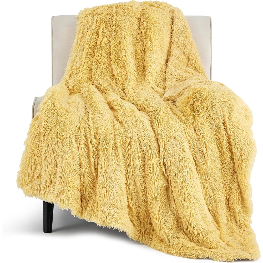 image:imageBedsure Faux Fur Fluffy Fleece Sherpa Blanket Couch Throw Grey 50x6020 Light Yellow