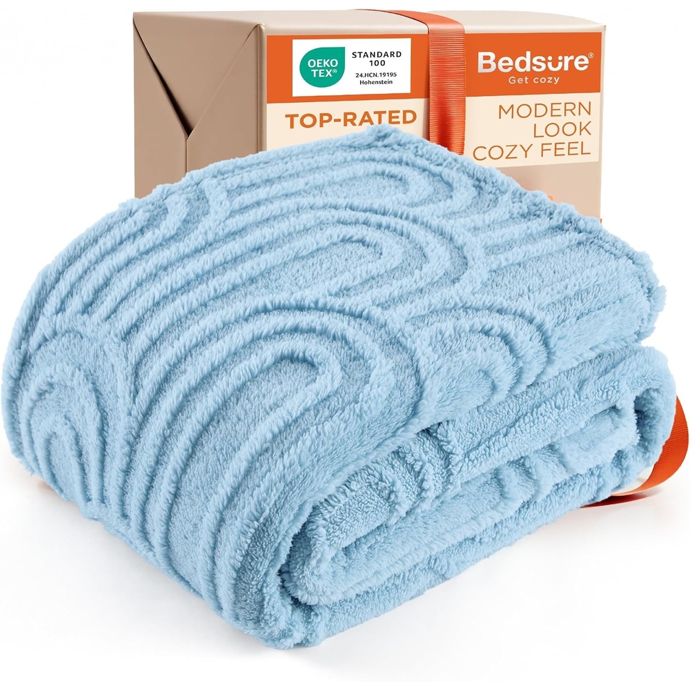 image:imageBedsure GentleSoft Boho Throw Blanket for Couch Cozy Modern Boho Decorative Blankets for Women Girls Fuzzy Fleece Throw for Beds Aesthetic Accent Gifts for Sofa Room Decor Off White 50x60 InchesBlue