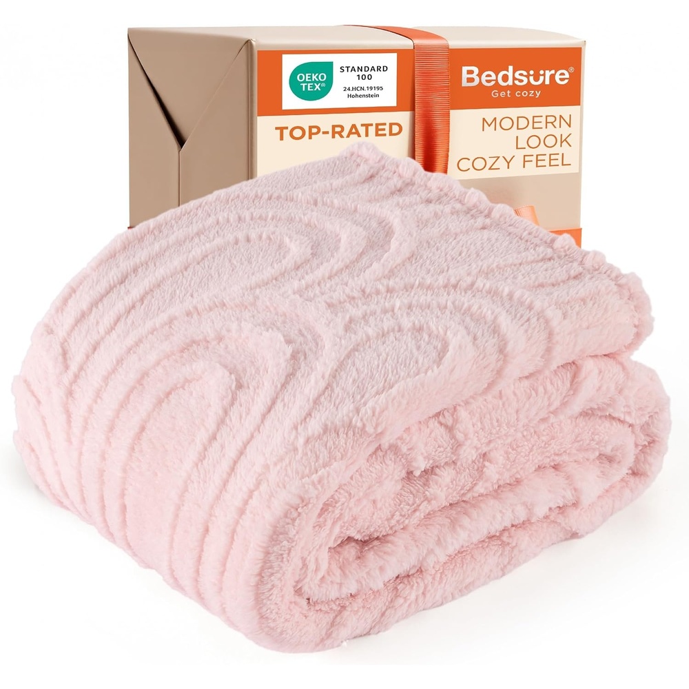 image:imageBedsure GentleSoft Boho Throw Blanket for Couch  Cozy Modern Boho Decorative Blankets for Women Girls Fuzzy Fleece Throw for Beds Aesthetic Accent Gifts for Sofa Room Decor Off White 50x60 InchesPink