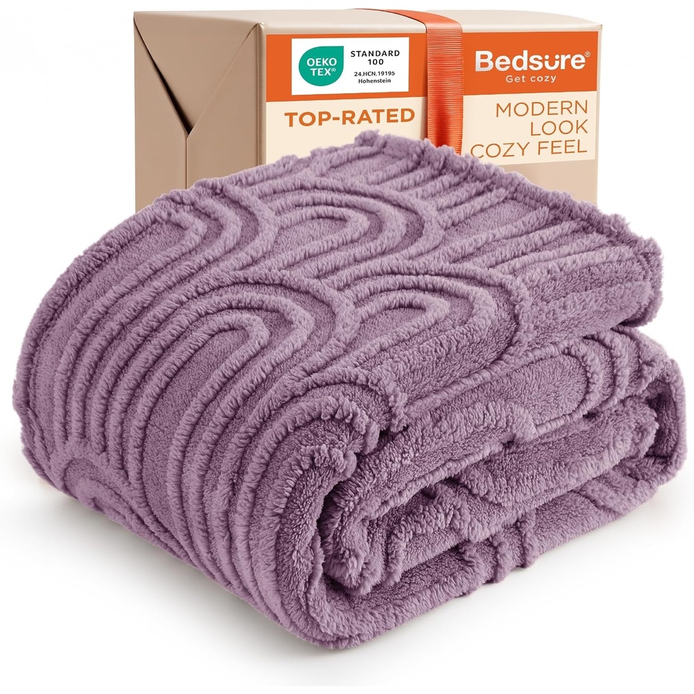 image:imageBedsure GentleSoft Boho Throw Blanket for Couch  Cozy Modern Boho Decorative Blankets for Women Girls Fuzzy Fleece Throw for Beds Aesthetic Accent Gifts for Sofa Room Decor Off White 50x60 InchesPurple