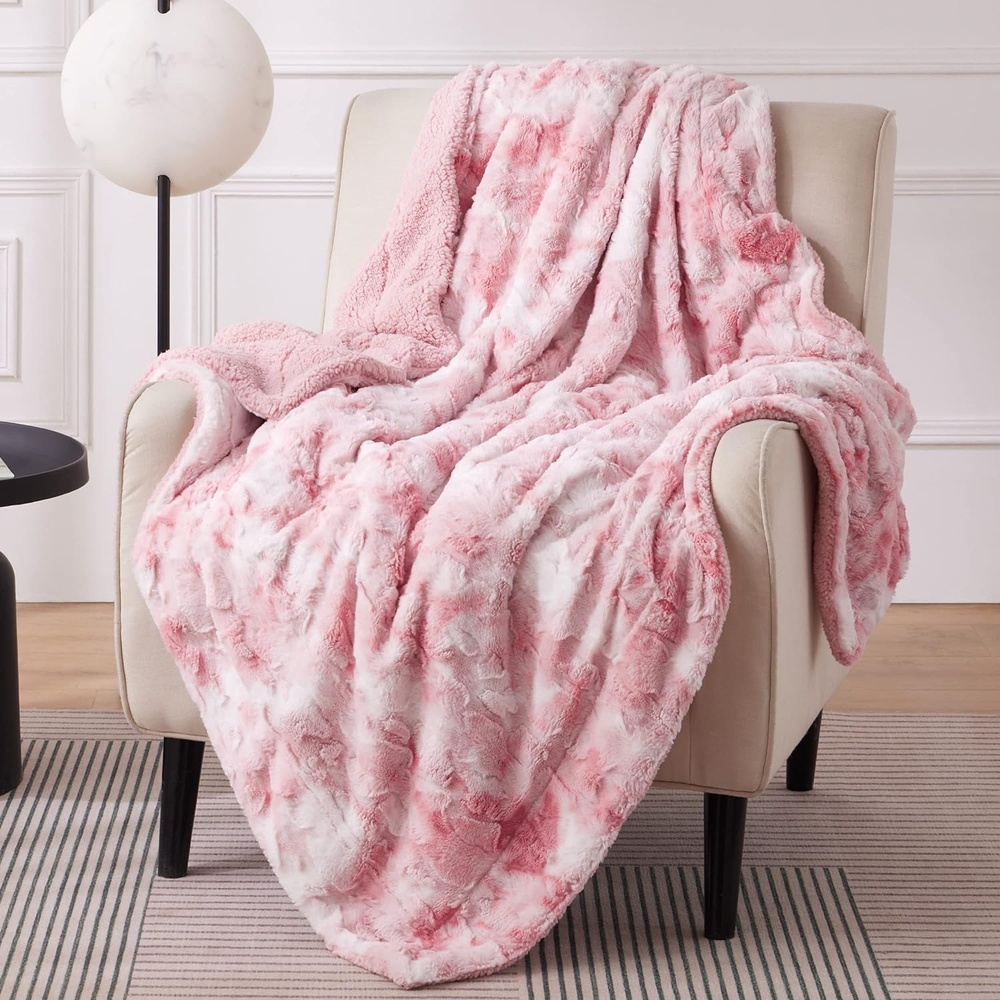 image:imageBedsure GentleSoft Sherpa Fluffy Throw Blanket Fleece Warm and Cozy Throw for Women Gift Plush amp Fuzzy Faux Fur Christmas Blanket for Couch Sofa Bed Decor Tie Dye Design Brown 50x60 Inches04 Pink