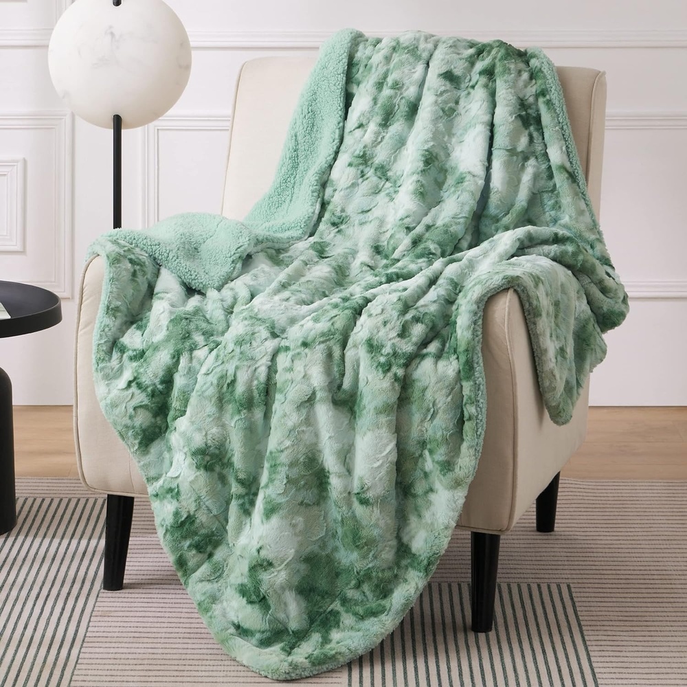image:imageBedsure GentleSoft Sherpa Fluffy Throw Blanket Fleece Warm and Cozy Throw for Women Gift Plush amp Fuzzy Faux Fur Christmas Blanket for Couch Sofa Bed Decor Tie Dye Design Brown 50x60 Inches05 Sage Green