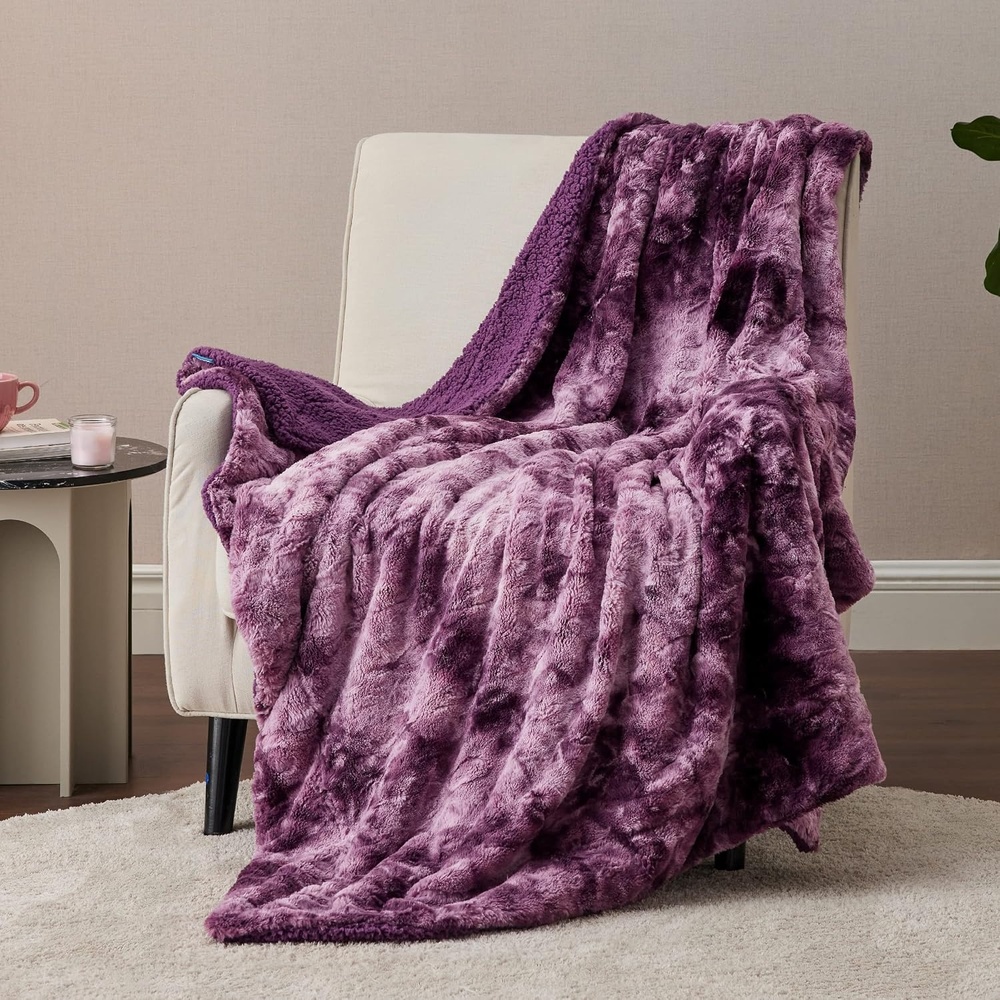 image:imageBedsure GentleSoft Sherpa Fluffy Throw Blanket Fleece Warm and Cozy Throw for Women Gift Plush amp Fuzzy Faux Fur Christmas Blanket for Couch Sofa Bed Decor Tie Dye Design Brown 50x60 Inches06 Purple