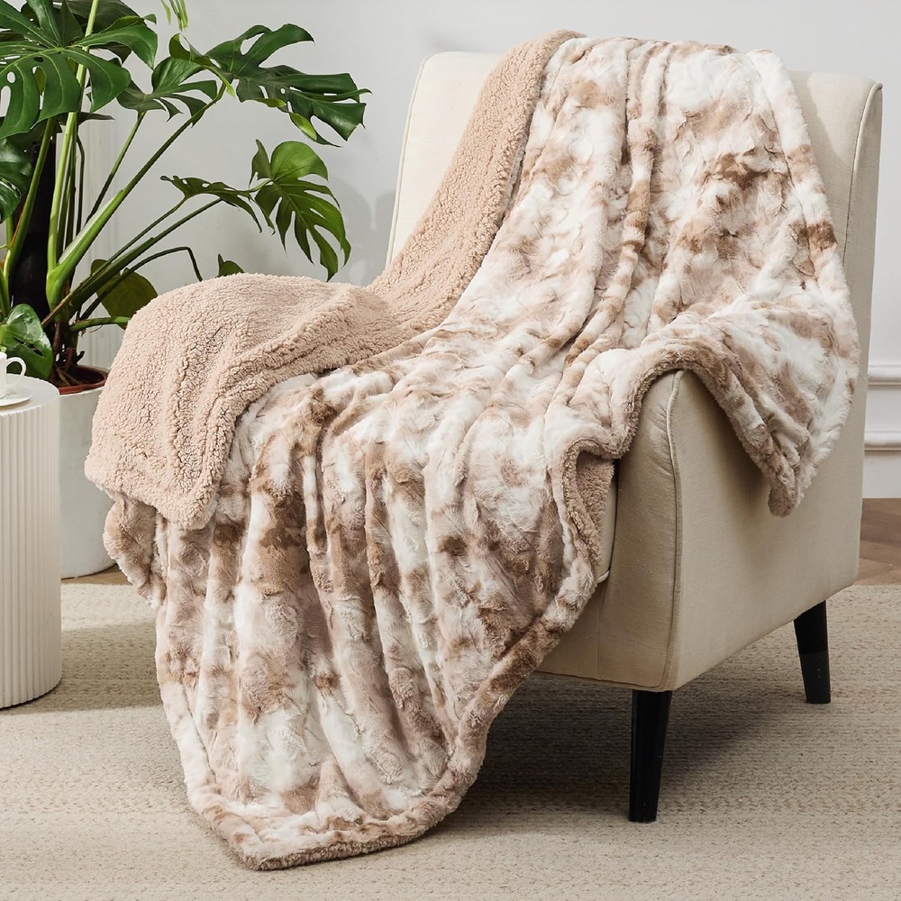 image:imageBedsure GentleSoft Sherpa Fluffy Throw Blanket  Fleece Warm and Cozy Throw for Women Gift Plush amp Fuzzy Faux Fur Christmas Blanket for Couch Sofa Bed Decor Tie Dye Design Brown 50x60 Inches02  Beige