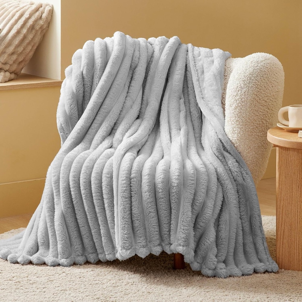 image:imageBedsure Soft Cozy Fluffy Comfort Throw Blanket for Bed White 50x6004 Light Grey