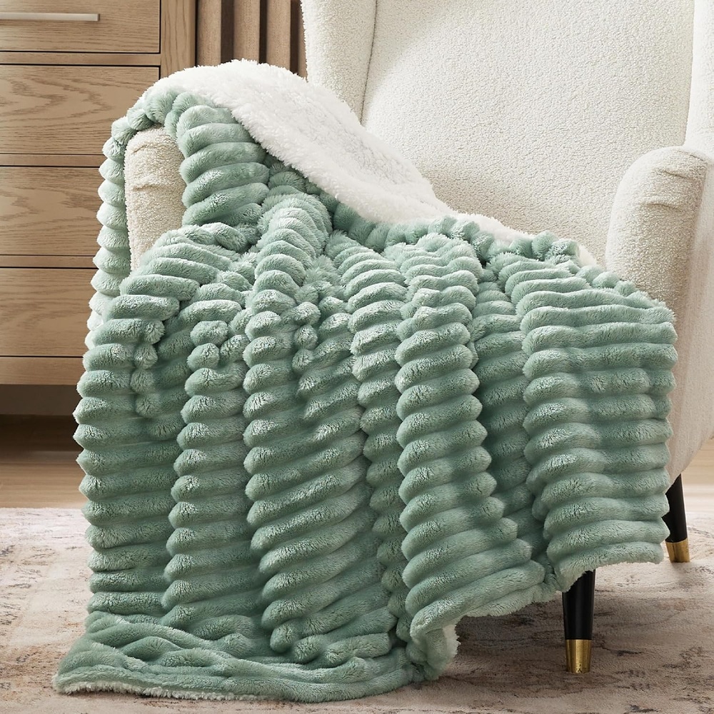 image:imageBedsure Soft Sherpa Blanket Fluffy Throw Gift Beige 50x6004 Sage Green