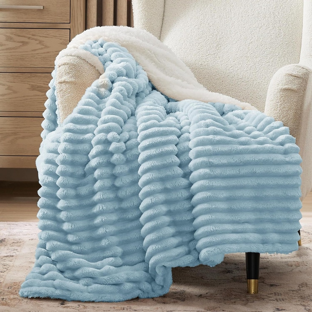 image:imageBedsure Soft Sherpa Blanket Fluffy Throw Gift Beige 50x6006 Sky Blue
