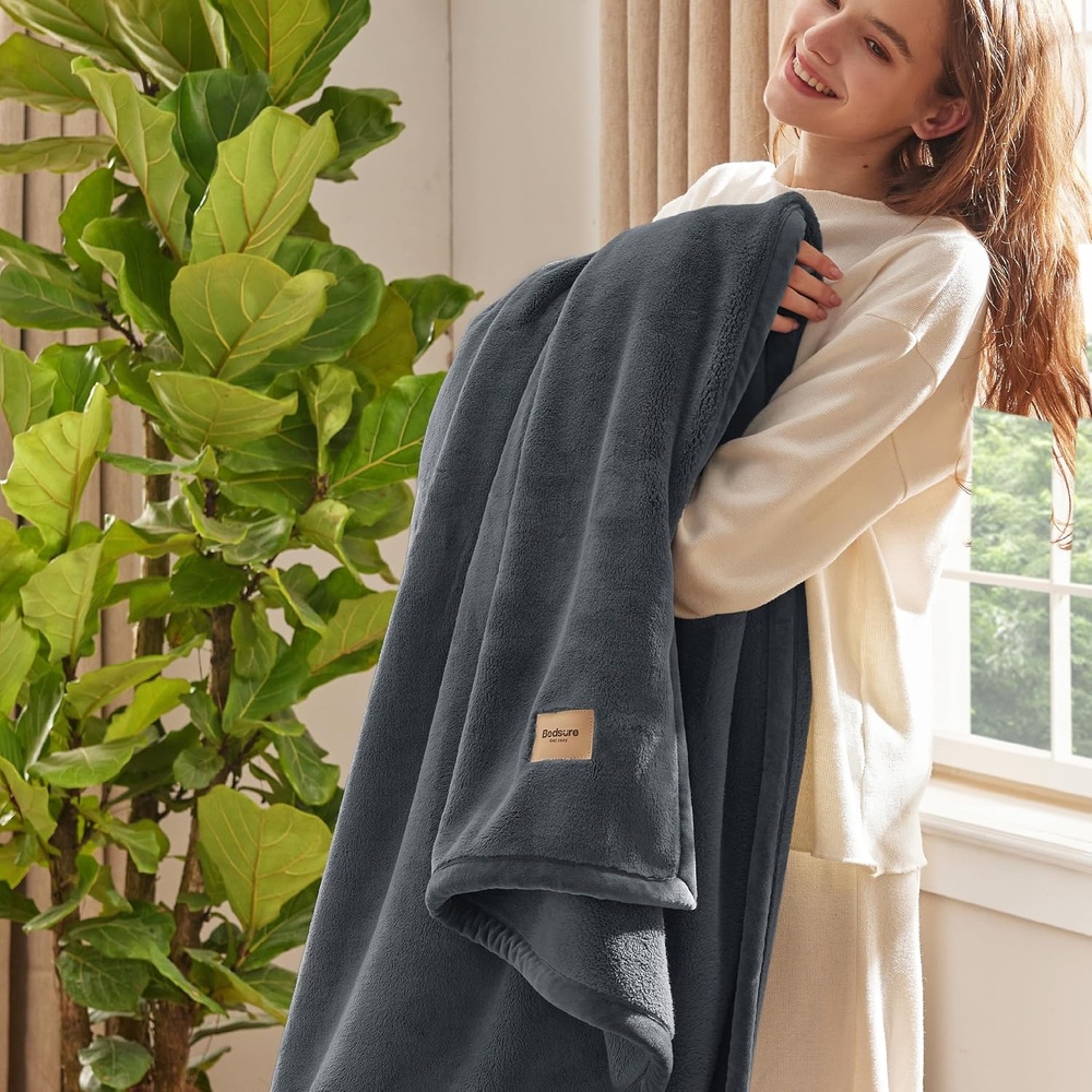 image:imageBedsure Thick Heavy Warm Blankets for Winter Soft Fleece Twin Blanket for Bed GentleSoft Cozy Fluffy Thick Winter Christmas Cream Throws AntiStatic 500Gsm Design Twin XL Cream 66x90 InchGrey
